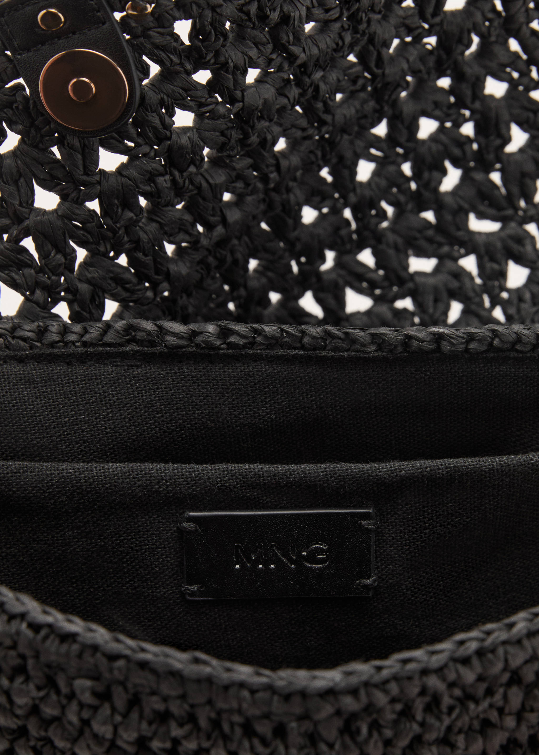 Sac bandoulière fibre naturelle à clous - Détail de l'article 3, Noir. Ref: 17051120-00.