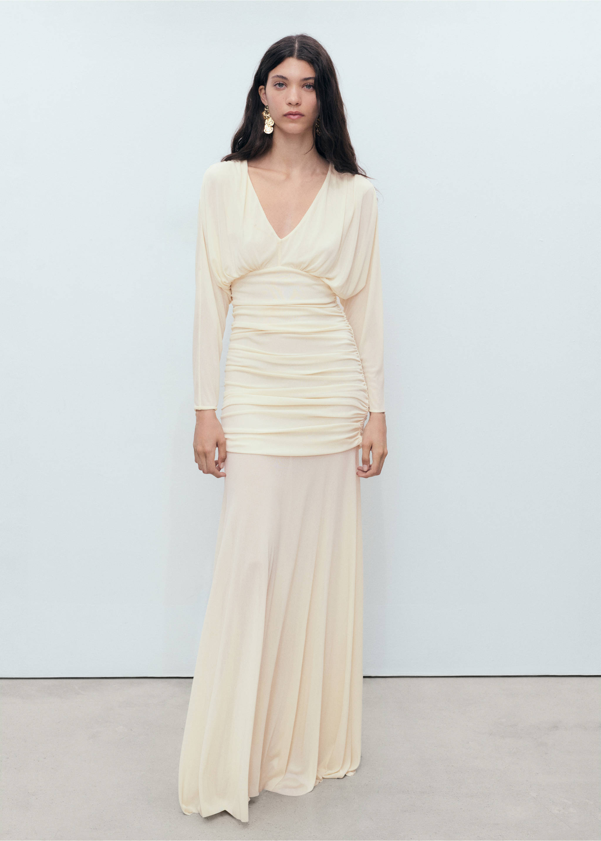 Long draped dress - General plane, Ecru. Ref: 17051125-00.