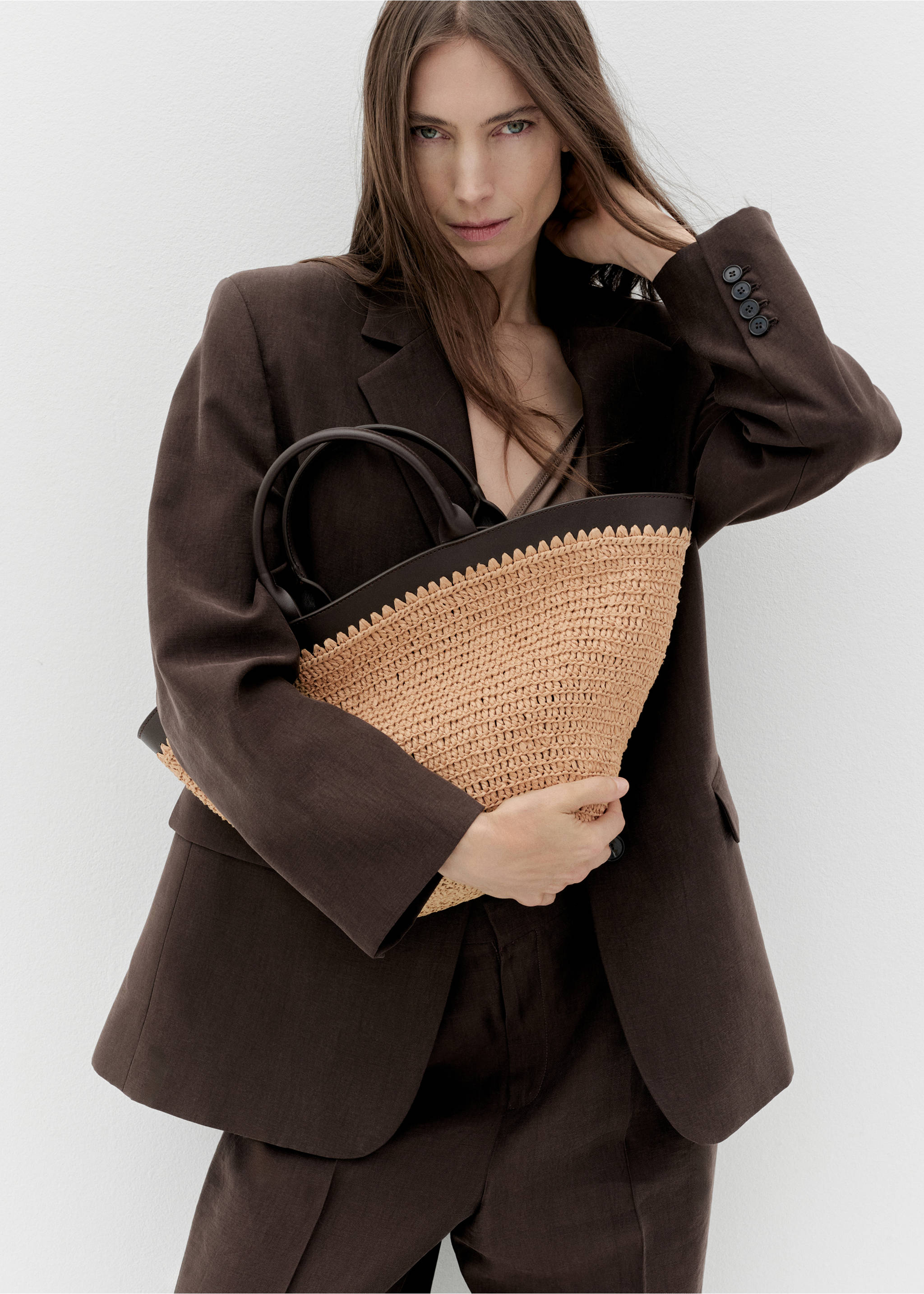Bolso grande doble asa fibra natural - Plano general, Chocolate. Ref: 17051126-00.