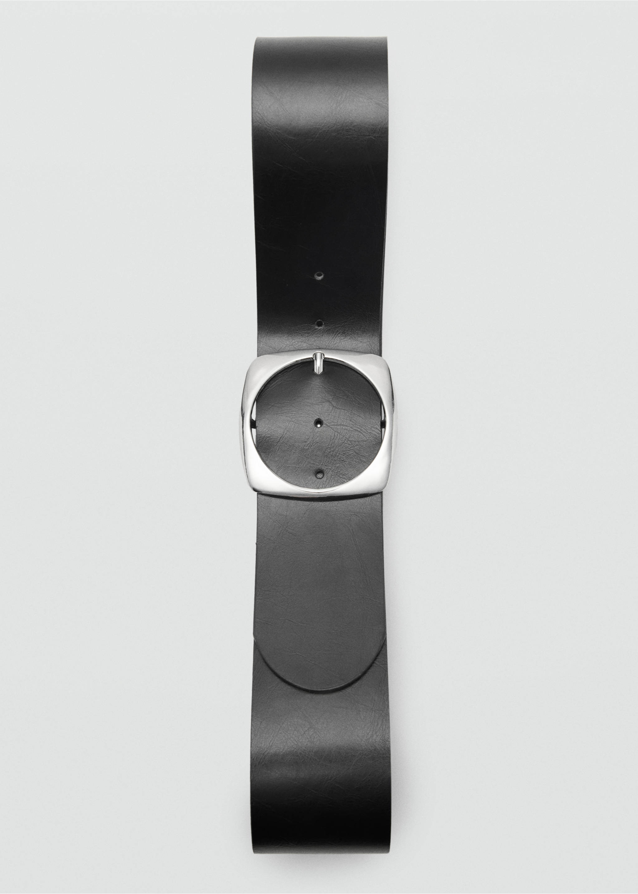 Leather belt with square buckle - Details of the article 2, Black. Ref: 17051133-00.