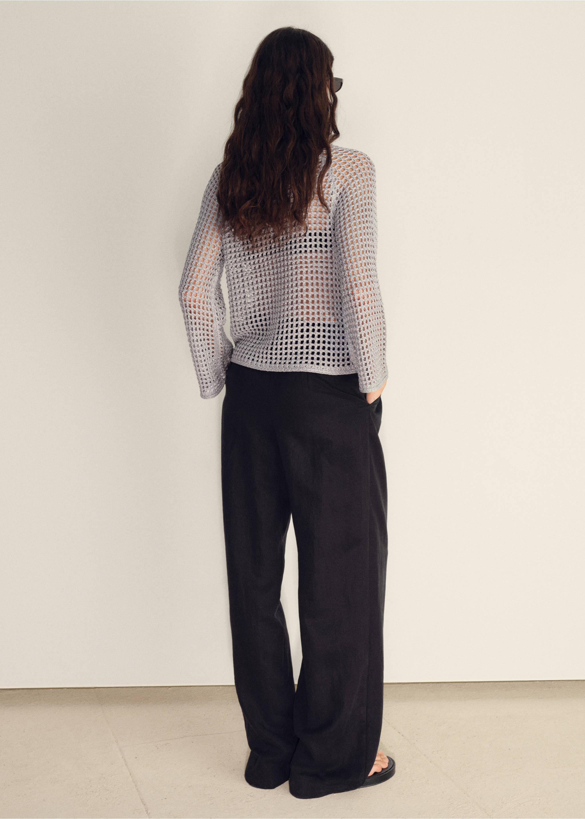 Crochet trui met lange mouwen - Achterkant van het artikel, Zilver. Ref: 17051135-00.