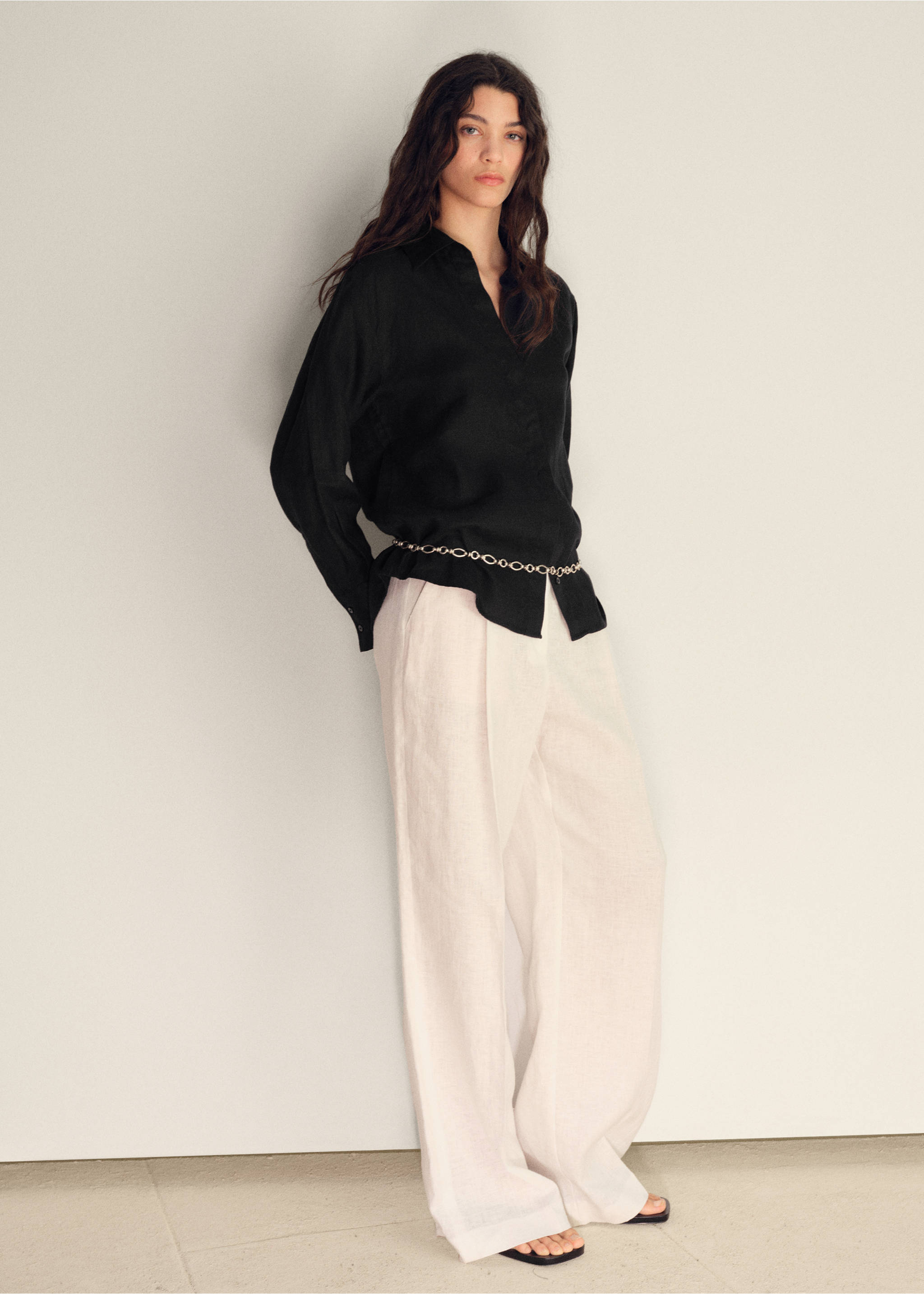Oversized-Leinenhemd - Allgemeine Ansicht, Schwarz. Ref: 17051145-00.