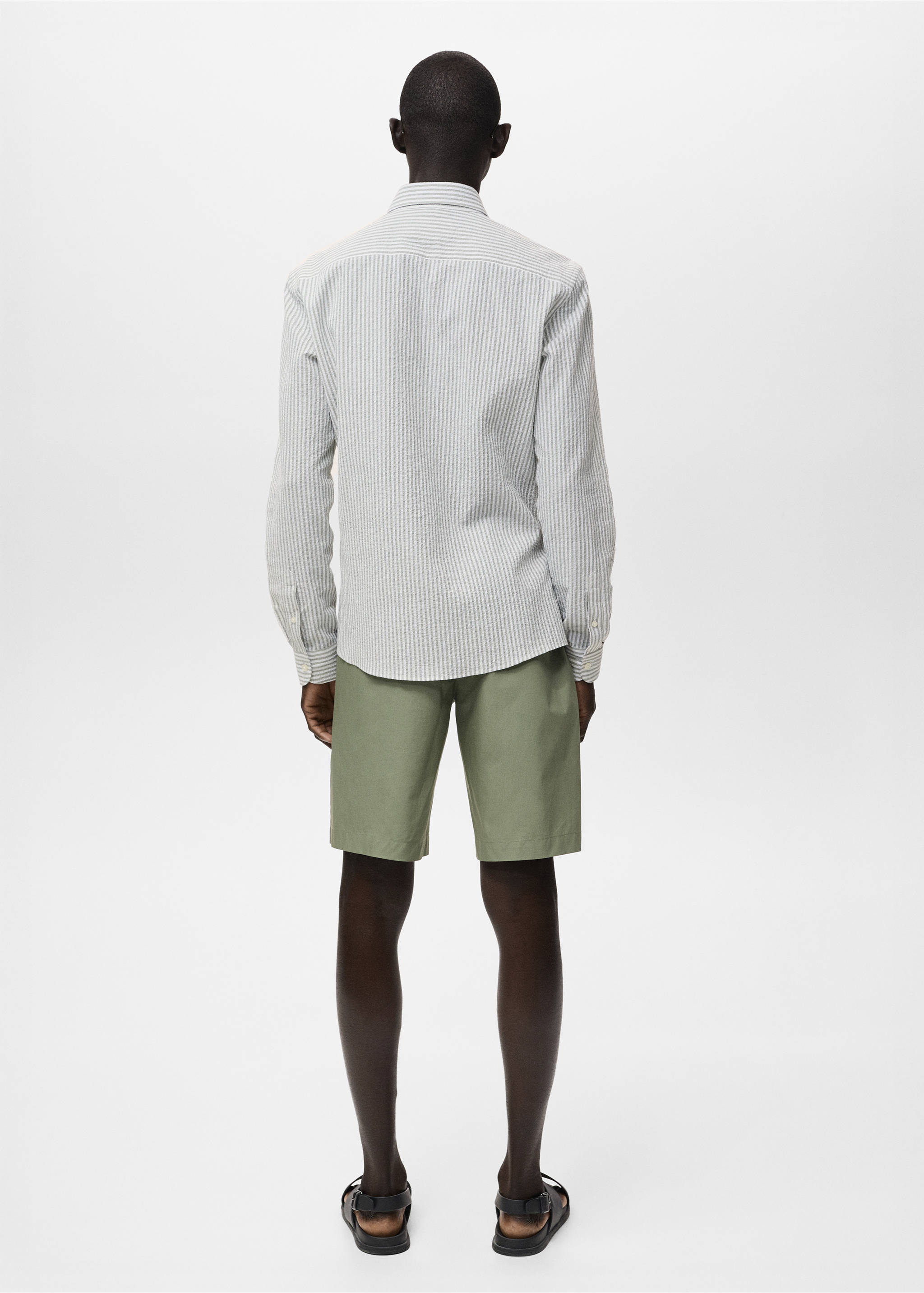 Regular-fit stripe-textured shirt - Reverse of the article, Dark Green. Ref: 17051147-00.