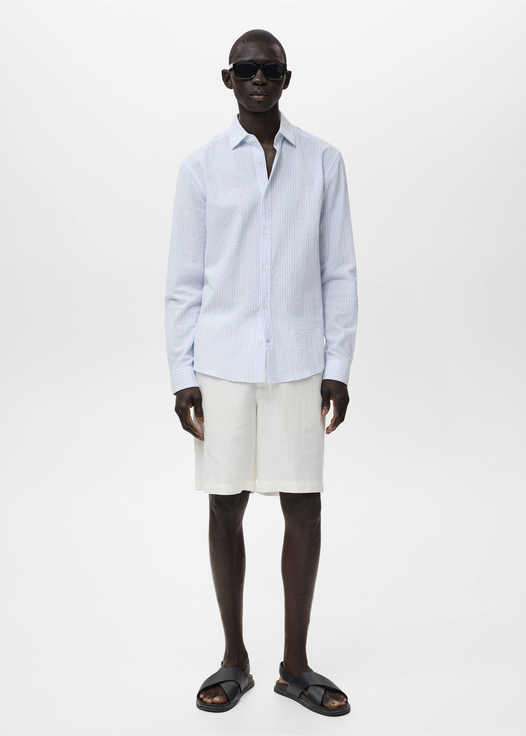 Regular-fit stripe-textured shirt - General plane, Sky Blue. Ref: 17051147-00.