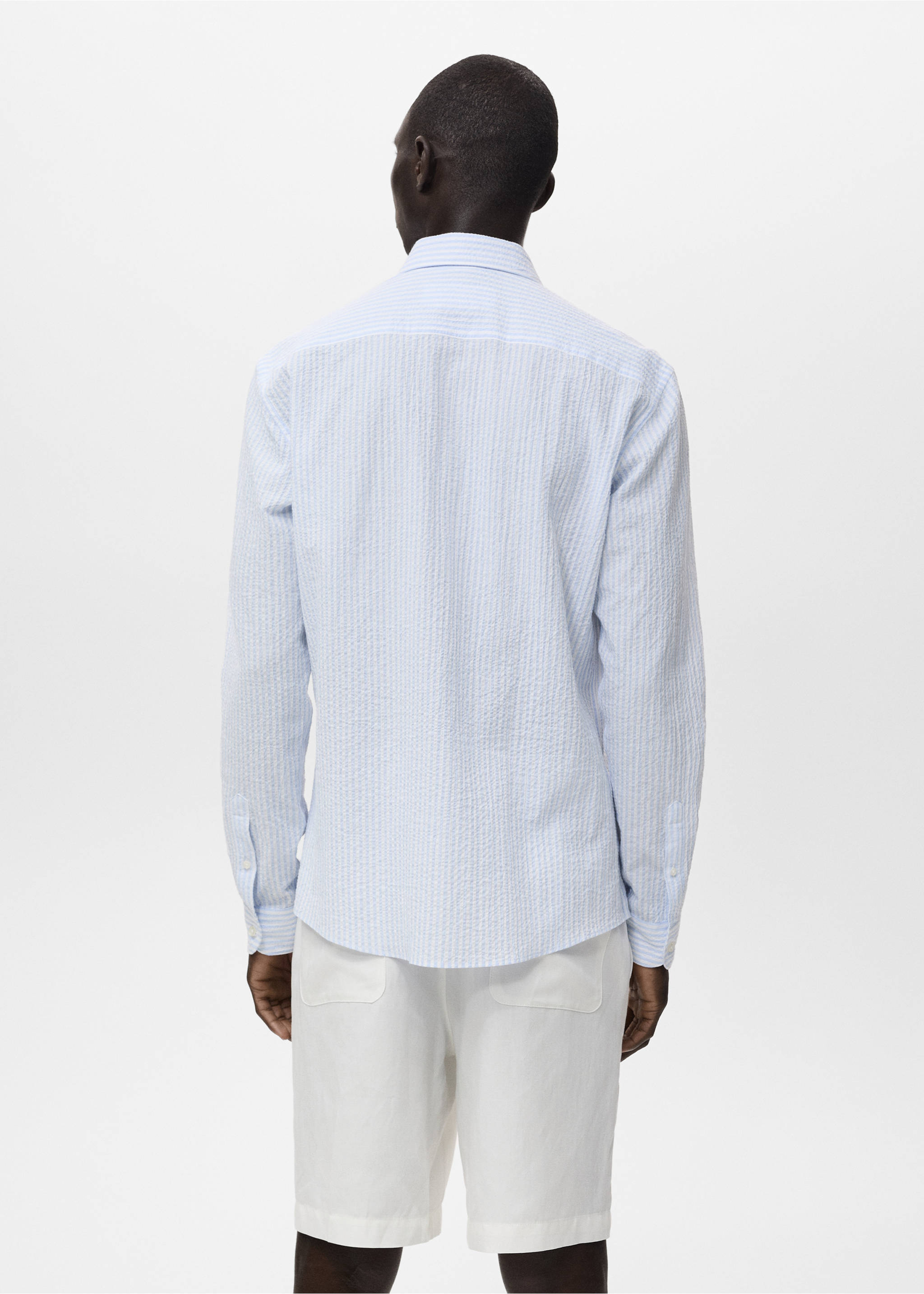 Regular-fit stripe-textured shirt - Reverse of the article, Sky Blue. Ref: 17051147-00.