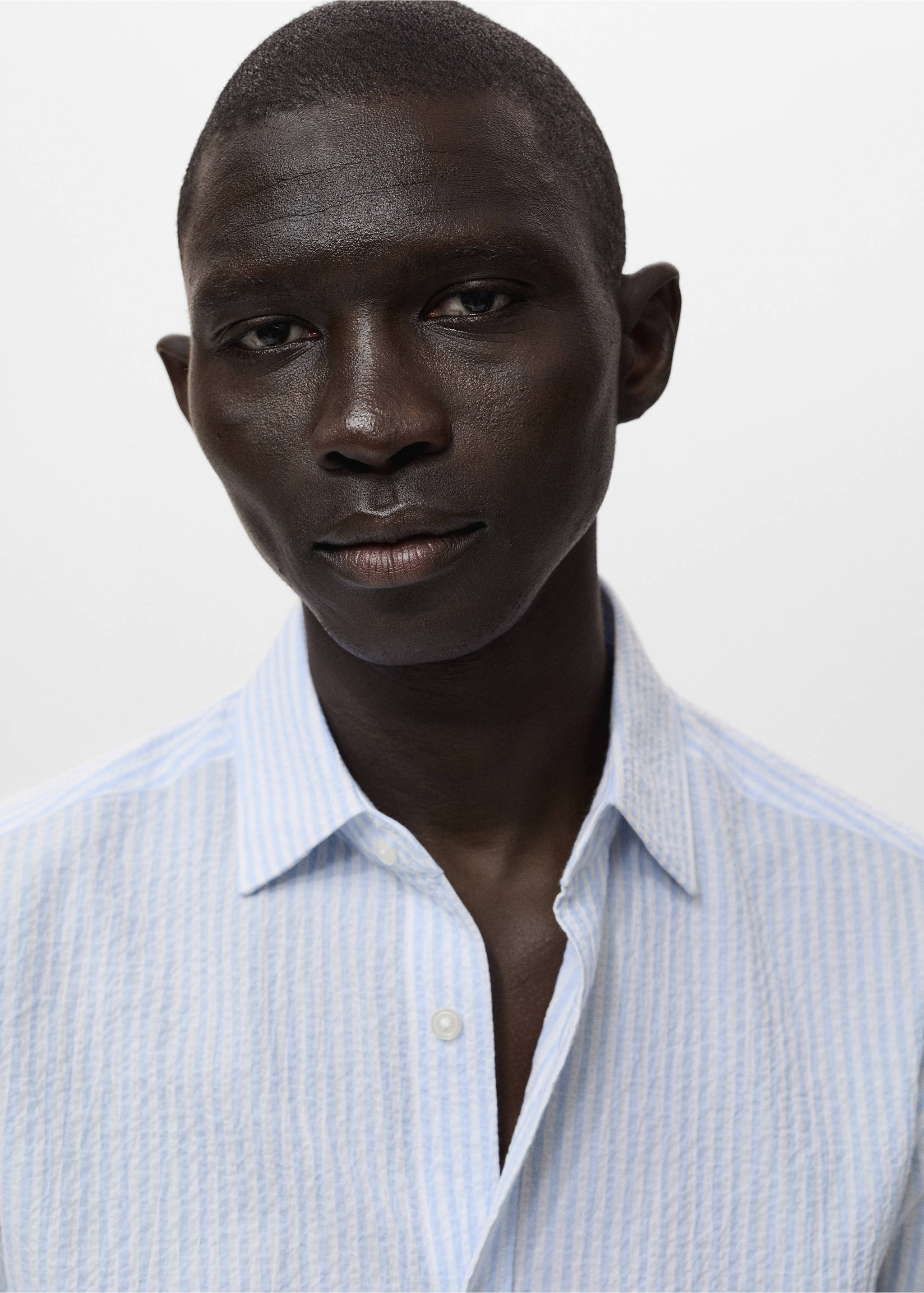 Regular-fit stripe-textured shirt - Details of the article 1, Sky Blue. Ref: 17051147-00.