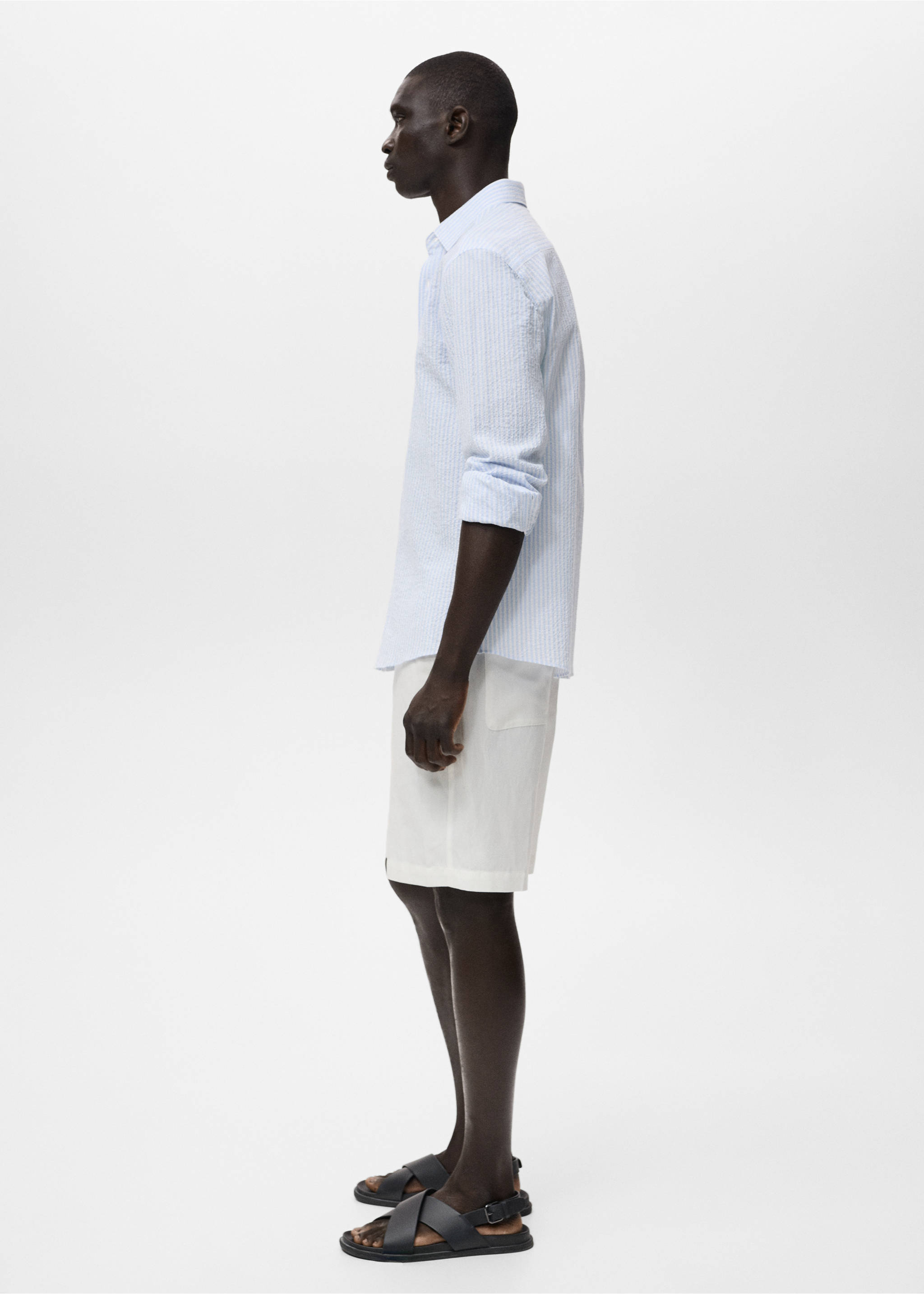 Regular-fit stripe-textured shirt - Details of the article 2, Sky Blue. Ref: 17051147-00.