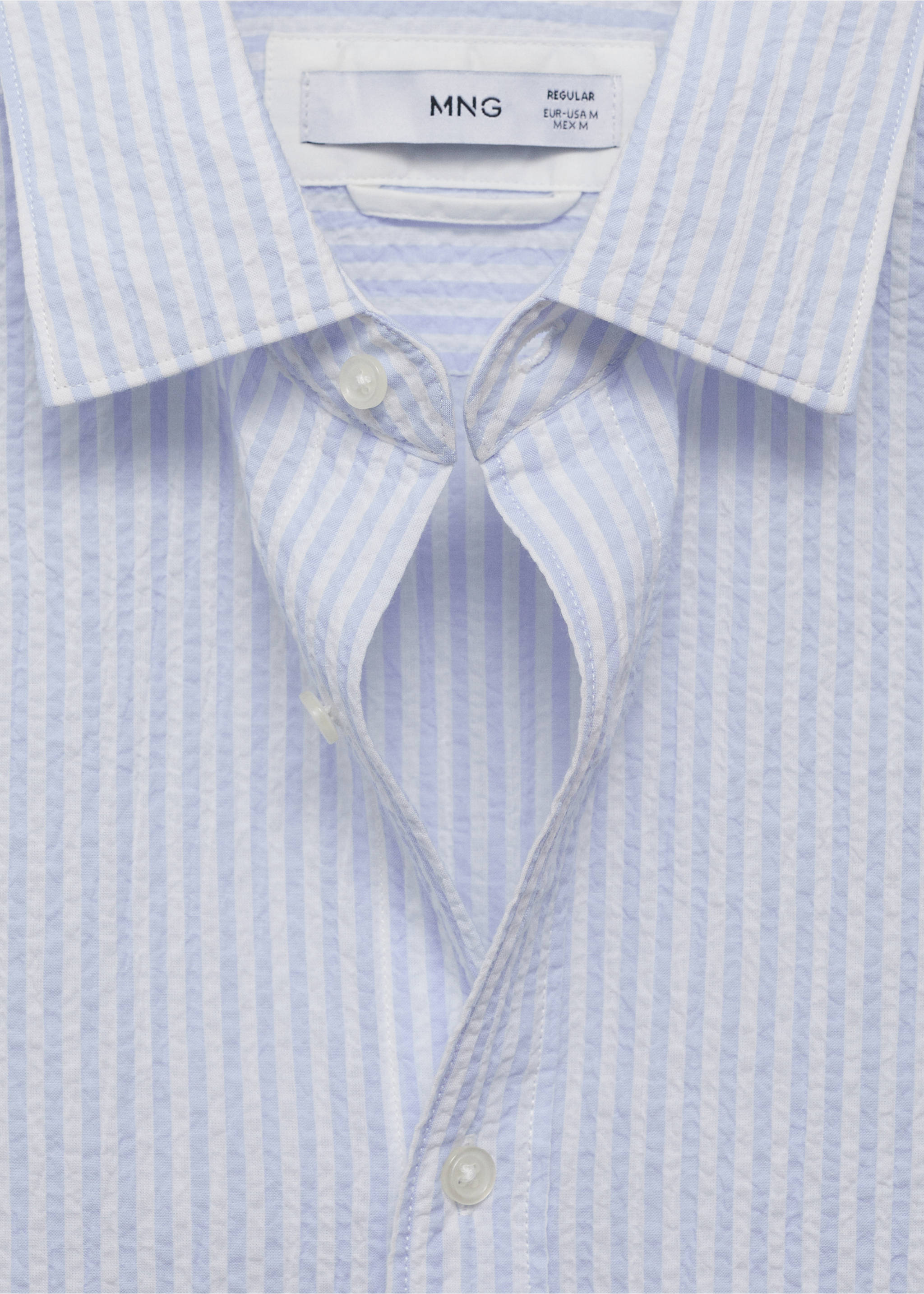 Regular-fit stripe-textured shirt - Details of the article 8, Sky Blue. Ref: 17051147-00.