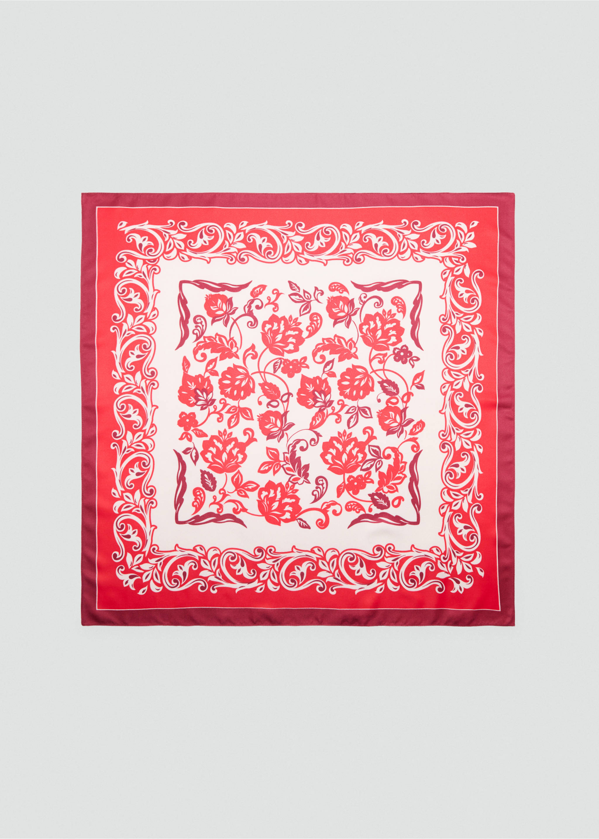 Flowers printed scarf - Article without model, Red. Ref: 17051148-00.