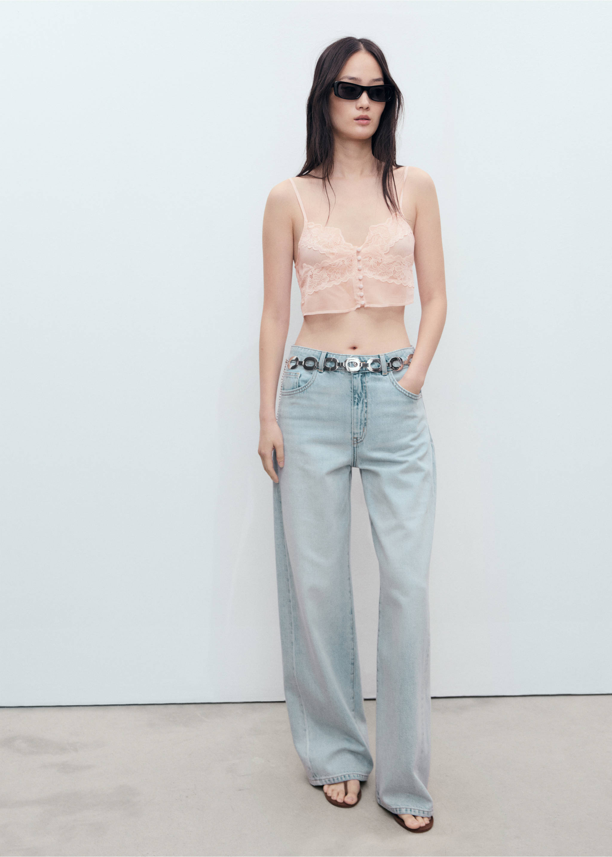 Lace crop top - General plane, Pastel Pink. Ref: 17051151-00.