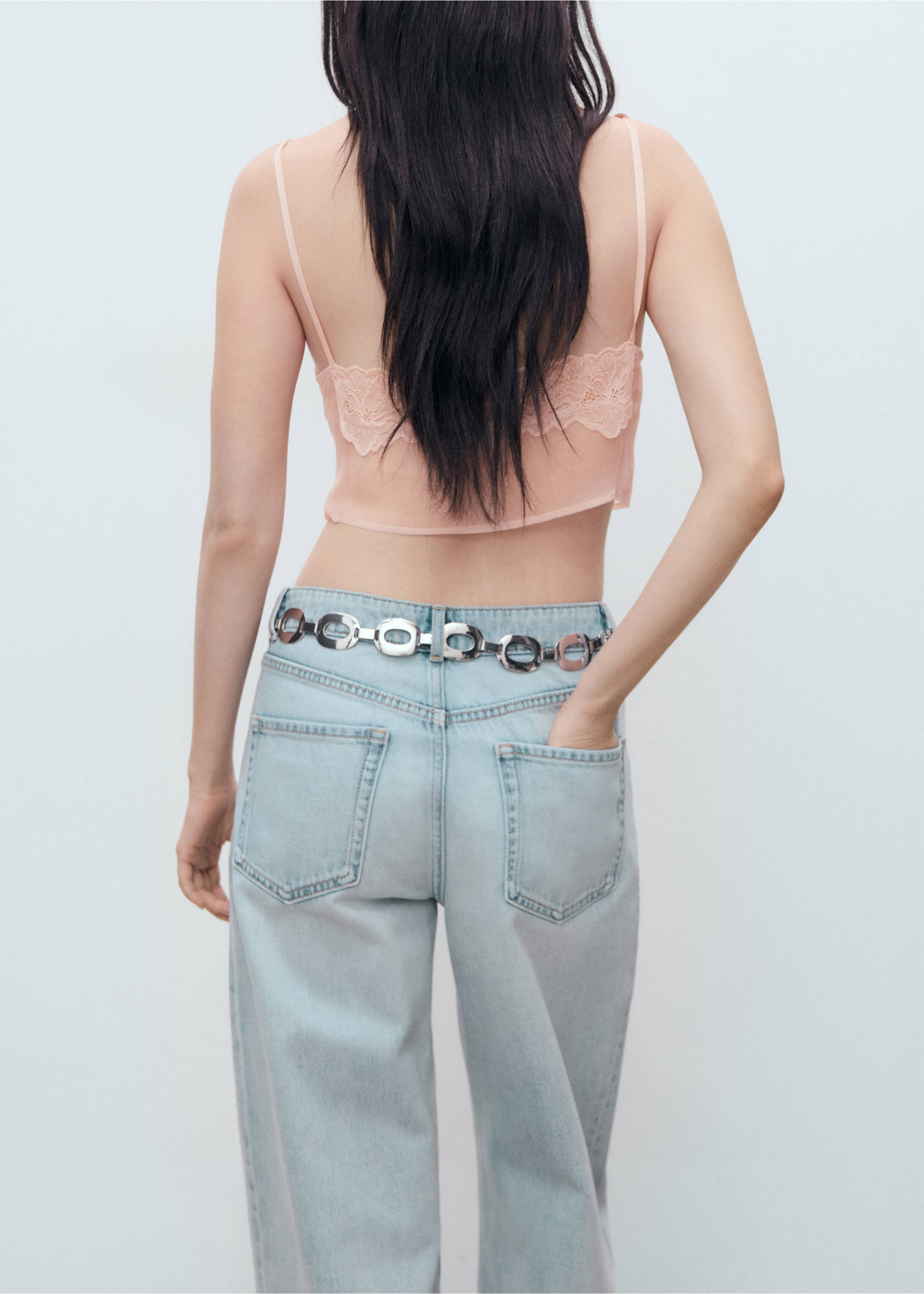 Lace crop top - Reverse of the article, Pastel Pink. Ref: 17051151-00.