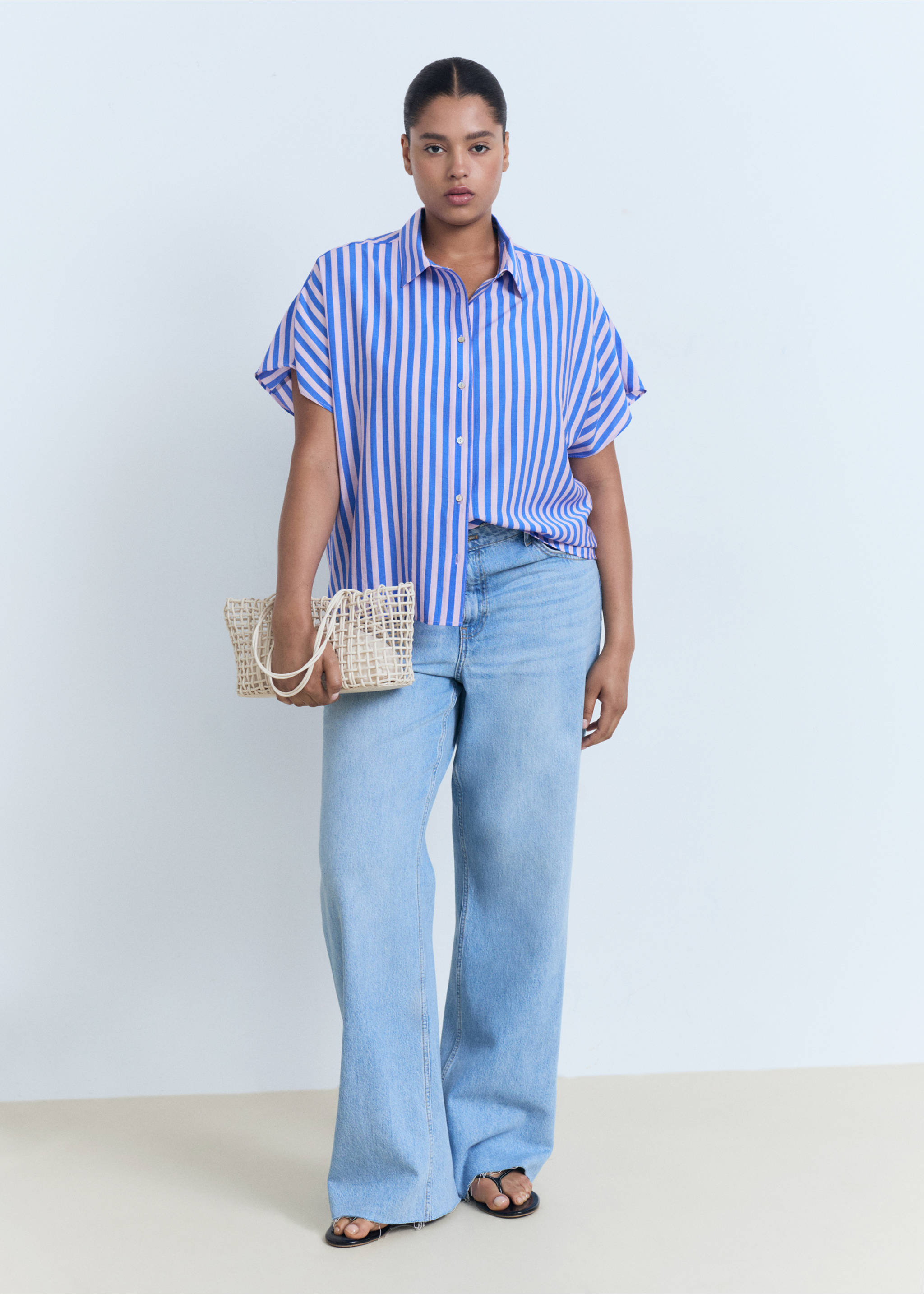 Short sleeve striped shirt - Details of the article 3, Blue. Ref: 17051154-00.
