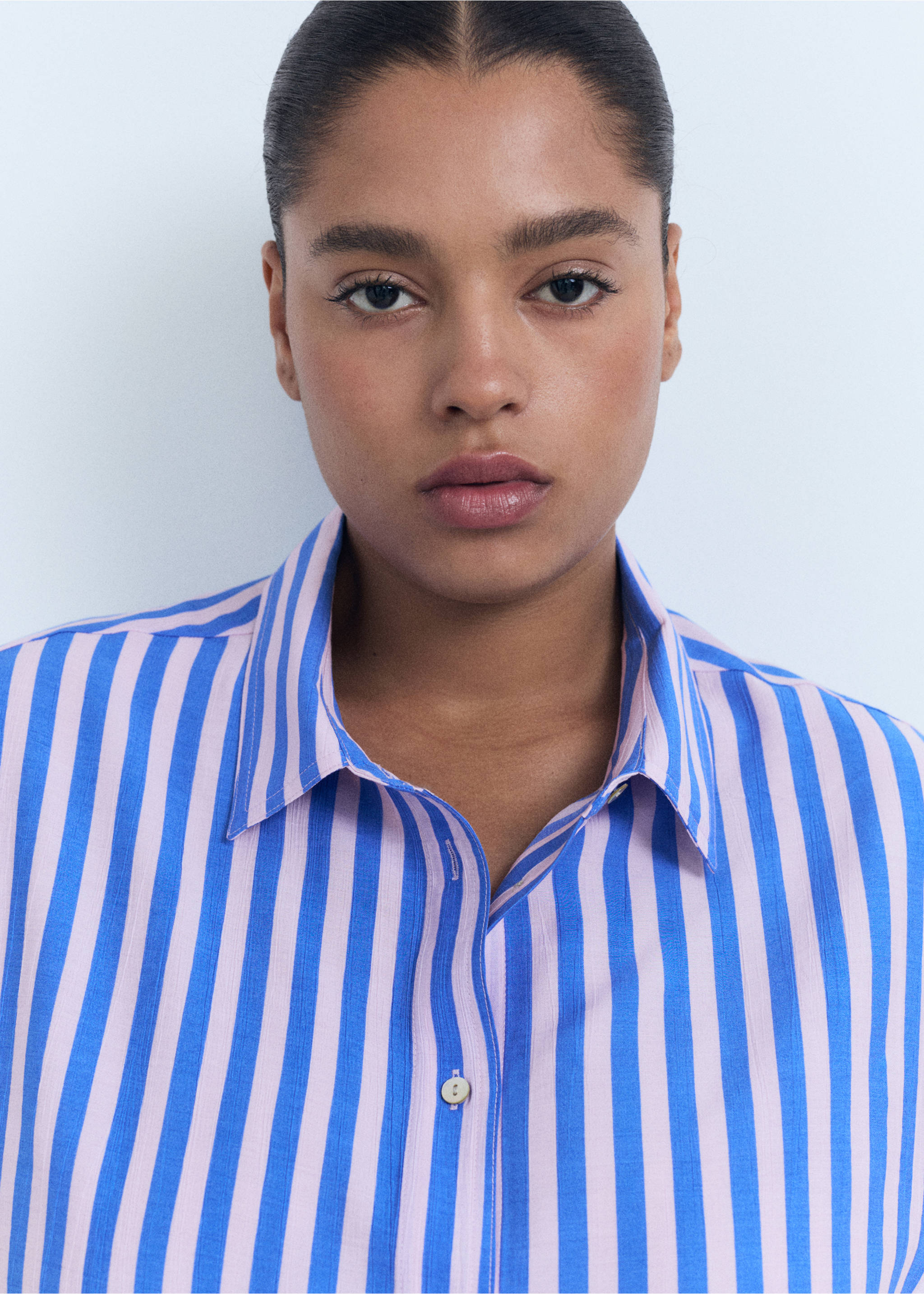 Short sleeve striped shirt - Details of the article 4, Blue. Ref: 17051154-00.