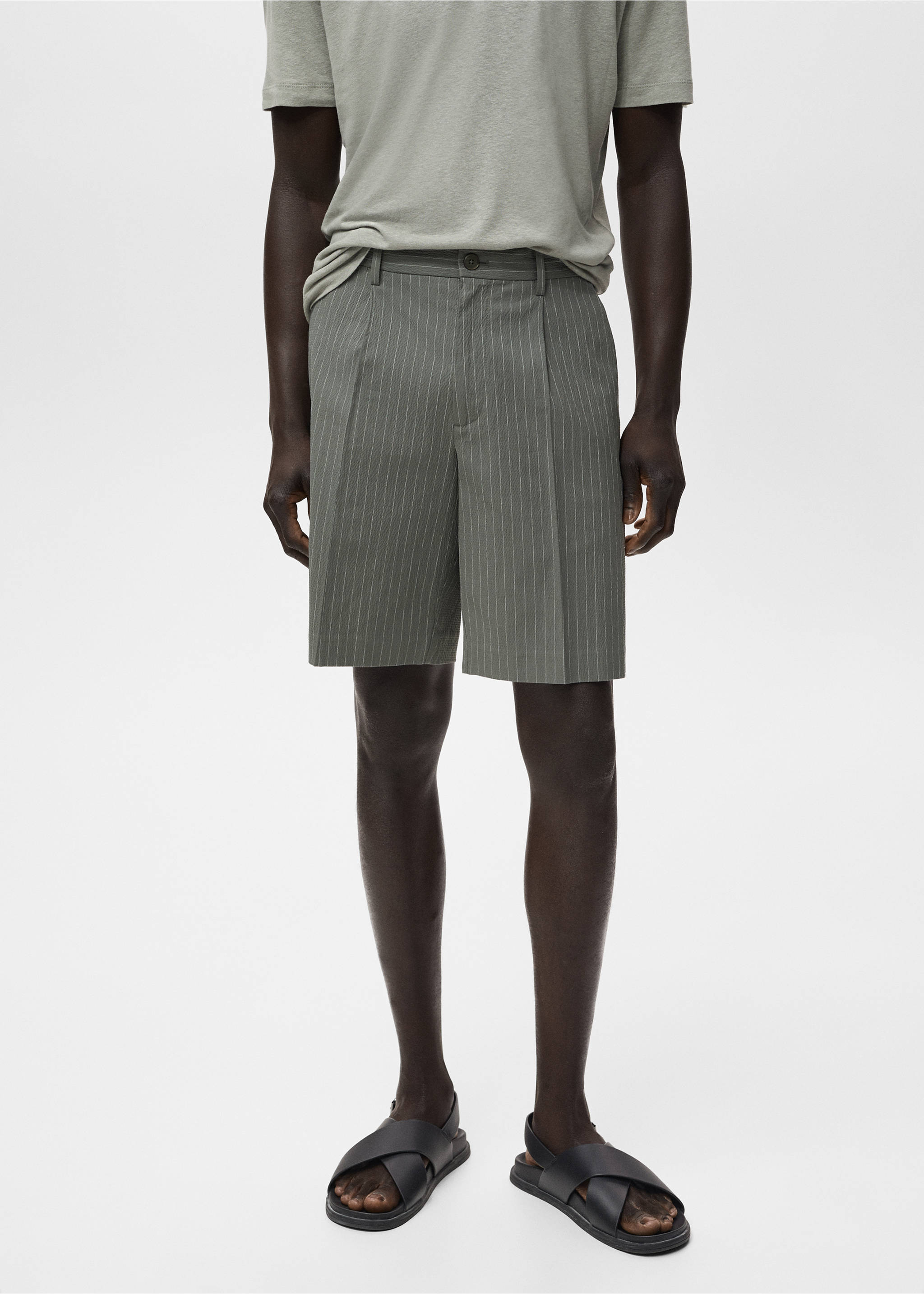Slim-fit chino cotton bermuda shorts - Medium plane, Grey. Ref: 17051162-00.