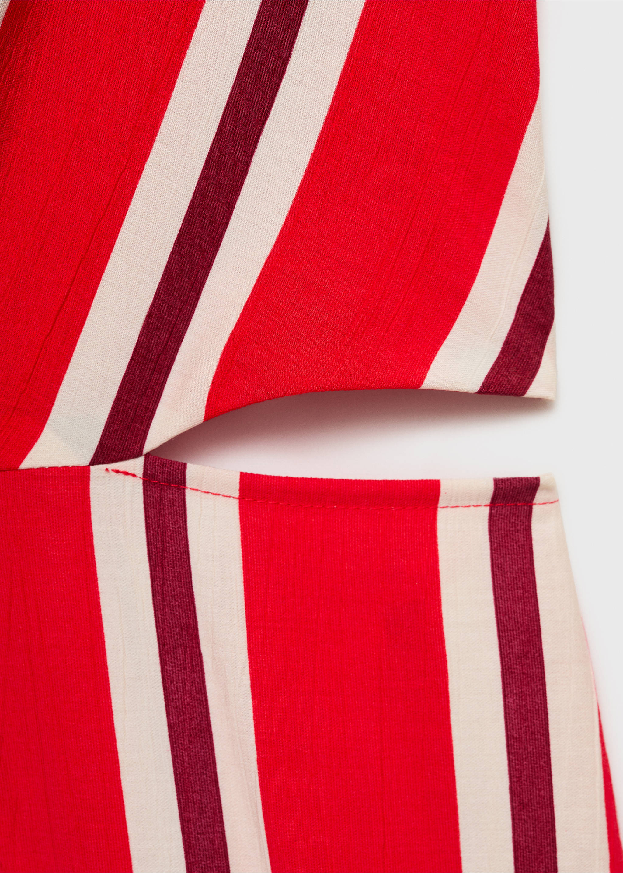 Striped jumpsuit with cut-out - Details of the article 0, Red. Ref: 17051165-00.