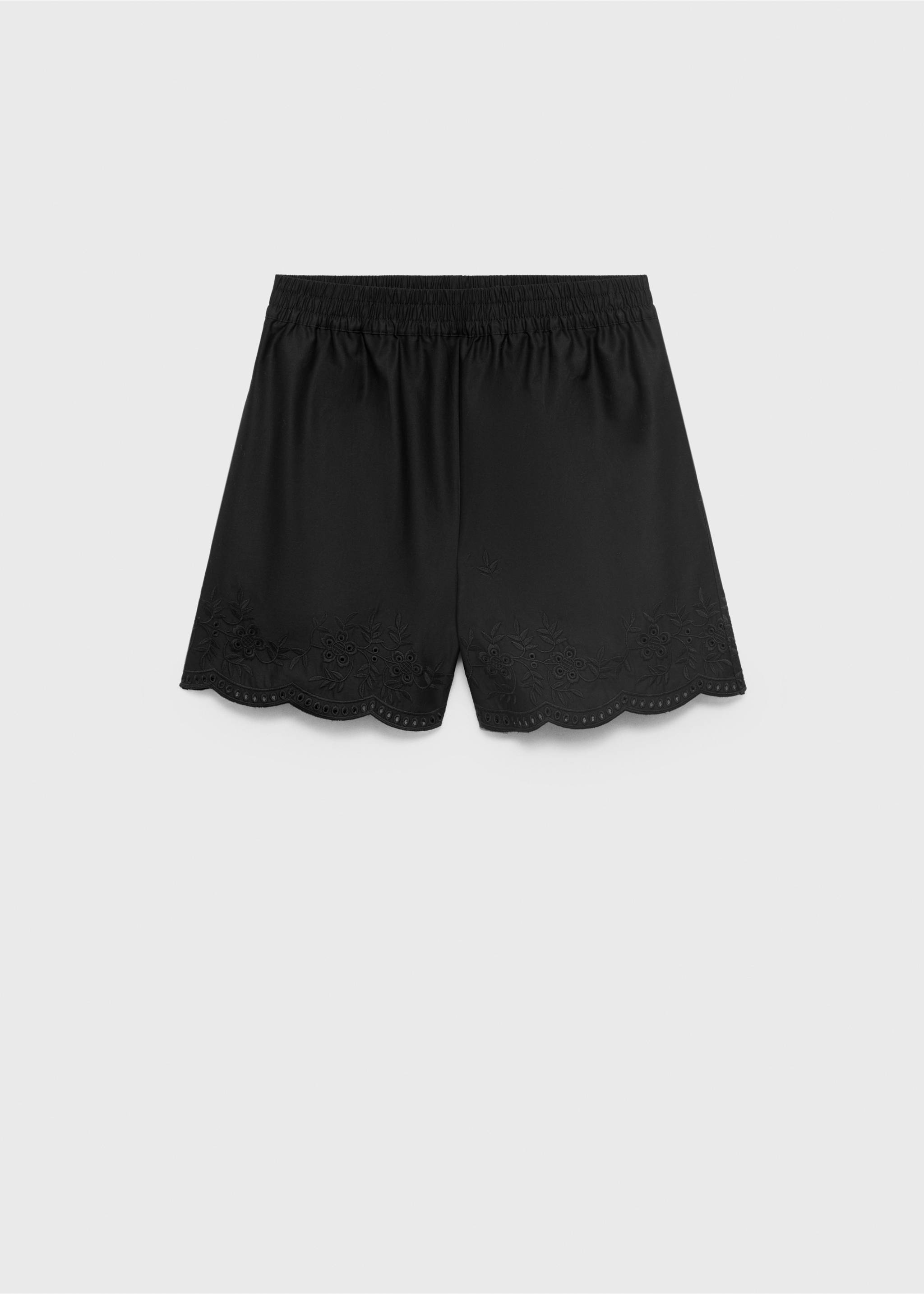 Pantaloni scurți satinați cu broderie pe margine - Articol fără model, Negru. Ref: 17051168-00.