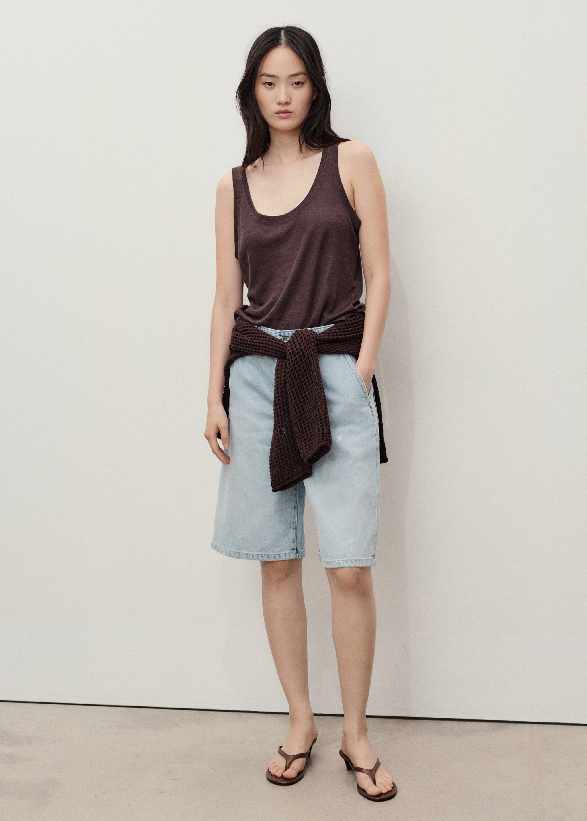 Straight-fit mid-rise denim jorts - General plane