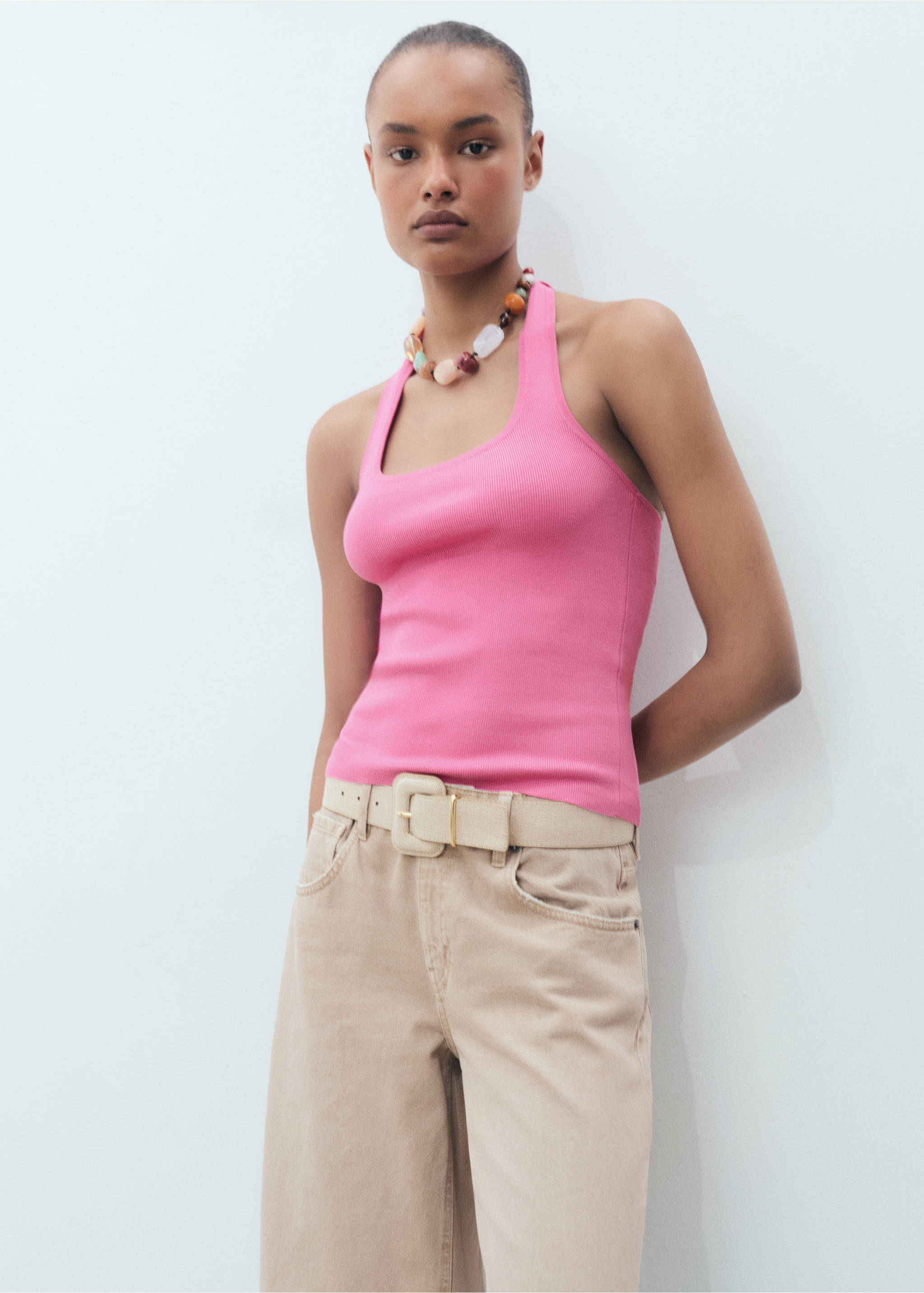 Knit halter top - Medium plane, Pink. Ref: 17051176-00.