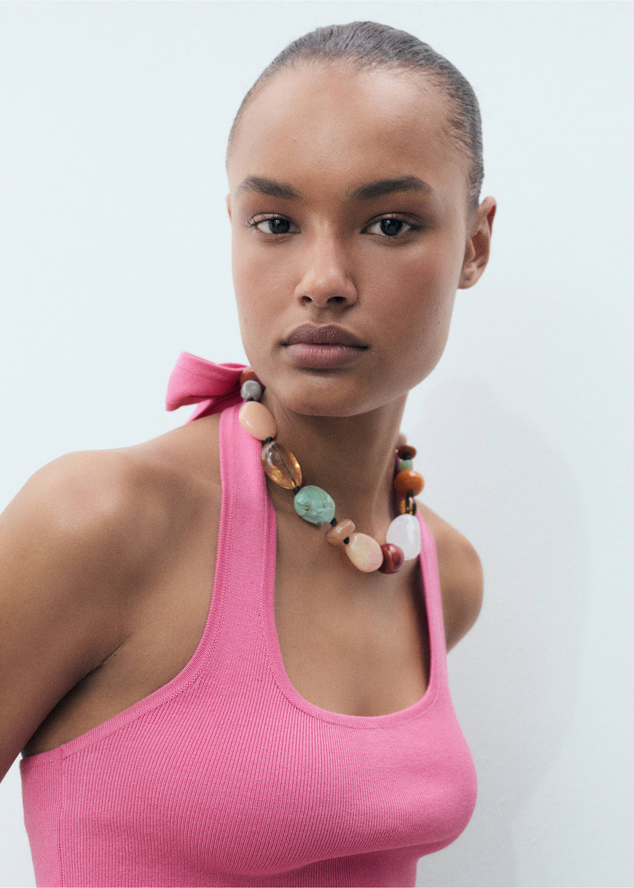Knit halter top - Details of the article 1, Pink. Ref: 17051176-00.