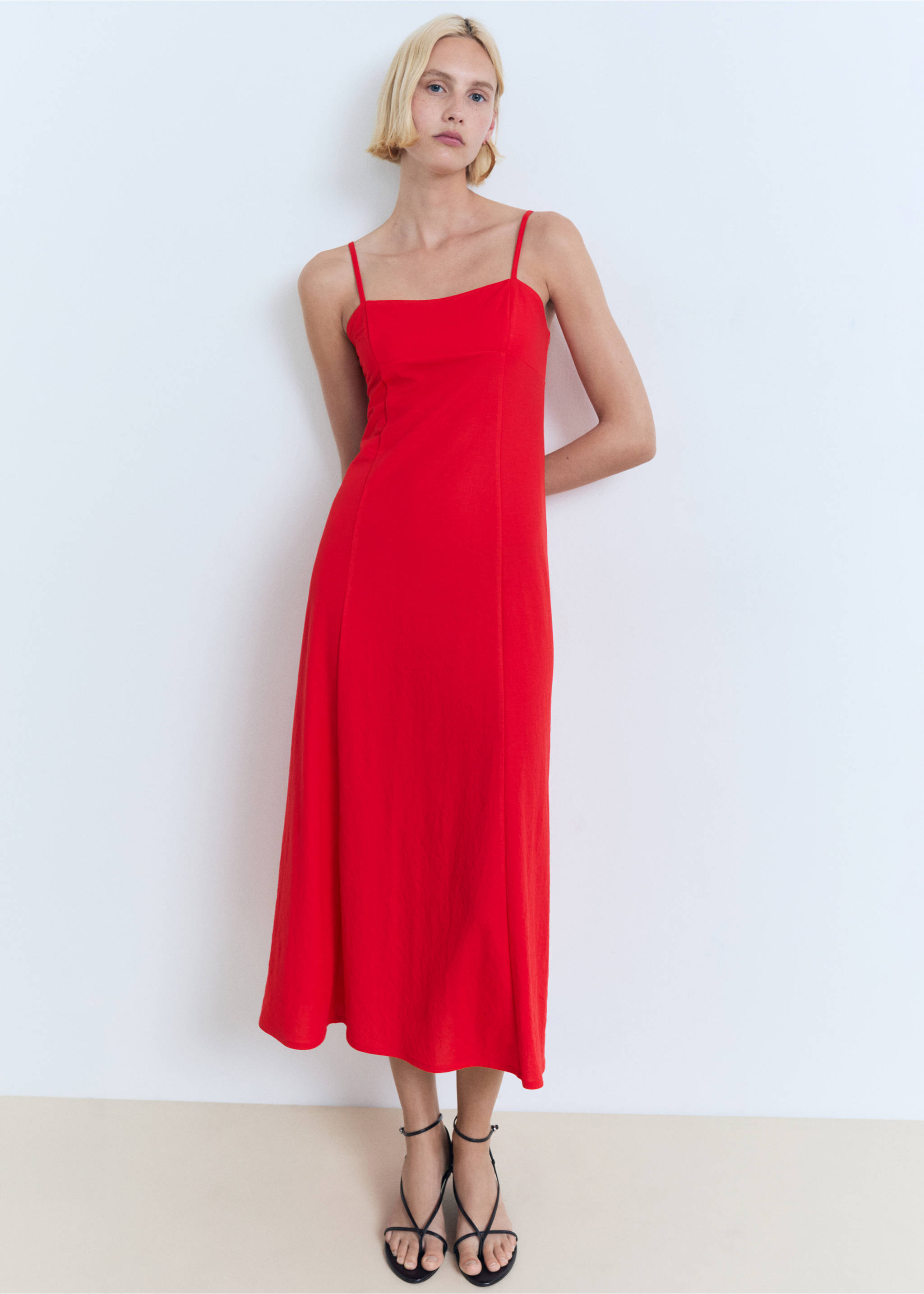 Vestido midi lazo espalda - Plano general, Rojo. Ref: 17051178-00.