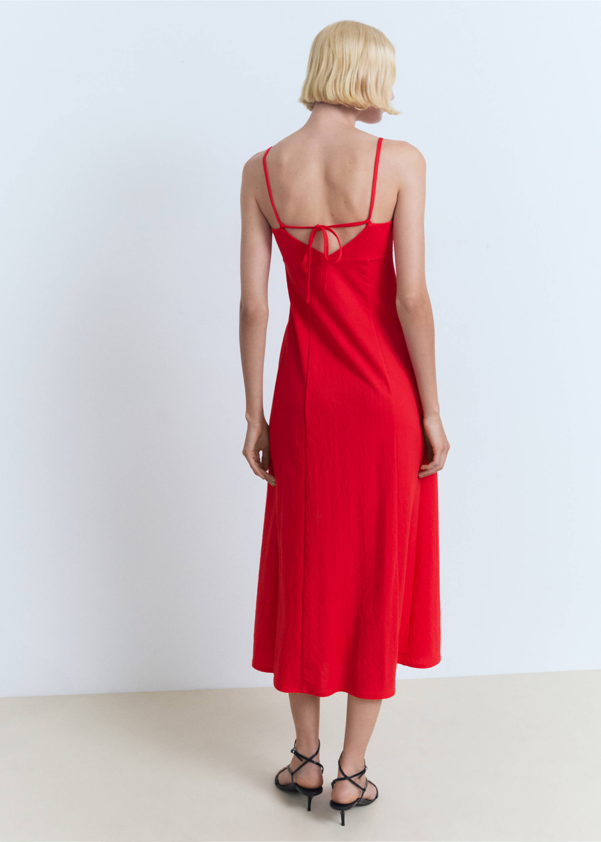 Vestido midi lazo espalda - Reverso del artículo, Rojo. Ref: 17051178-00.
