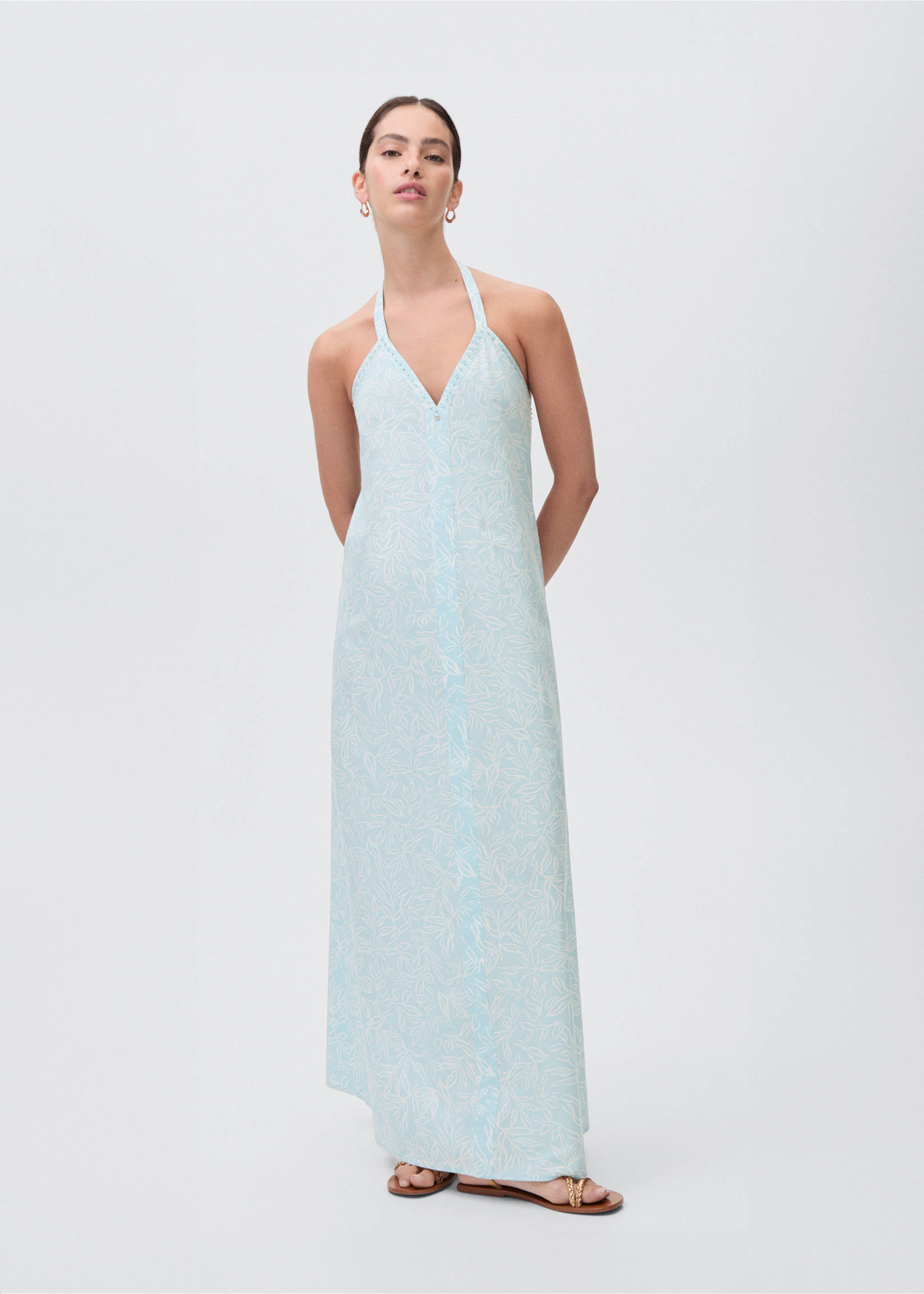 Long beaded dress - General plane, Turquoise. Ref: 17051179-00.