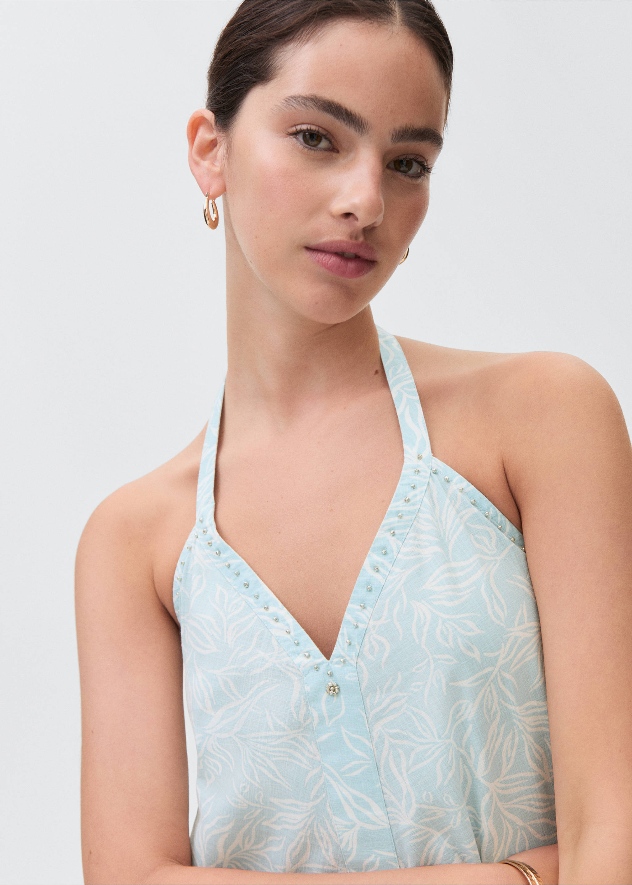 Long beaded dress - Medium plane, Turquoise. Ref: 17051179-00.