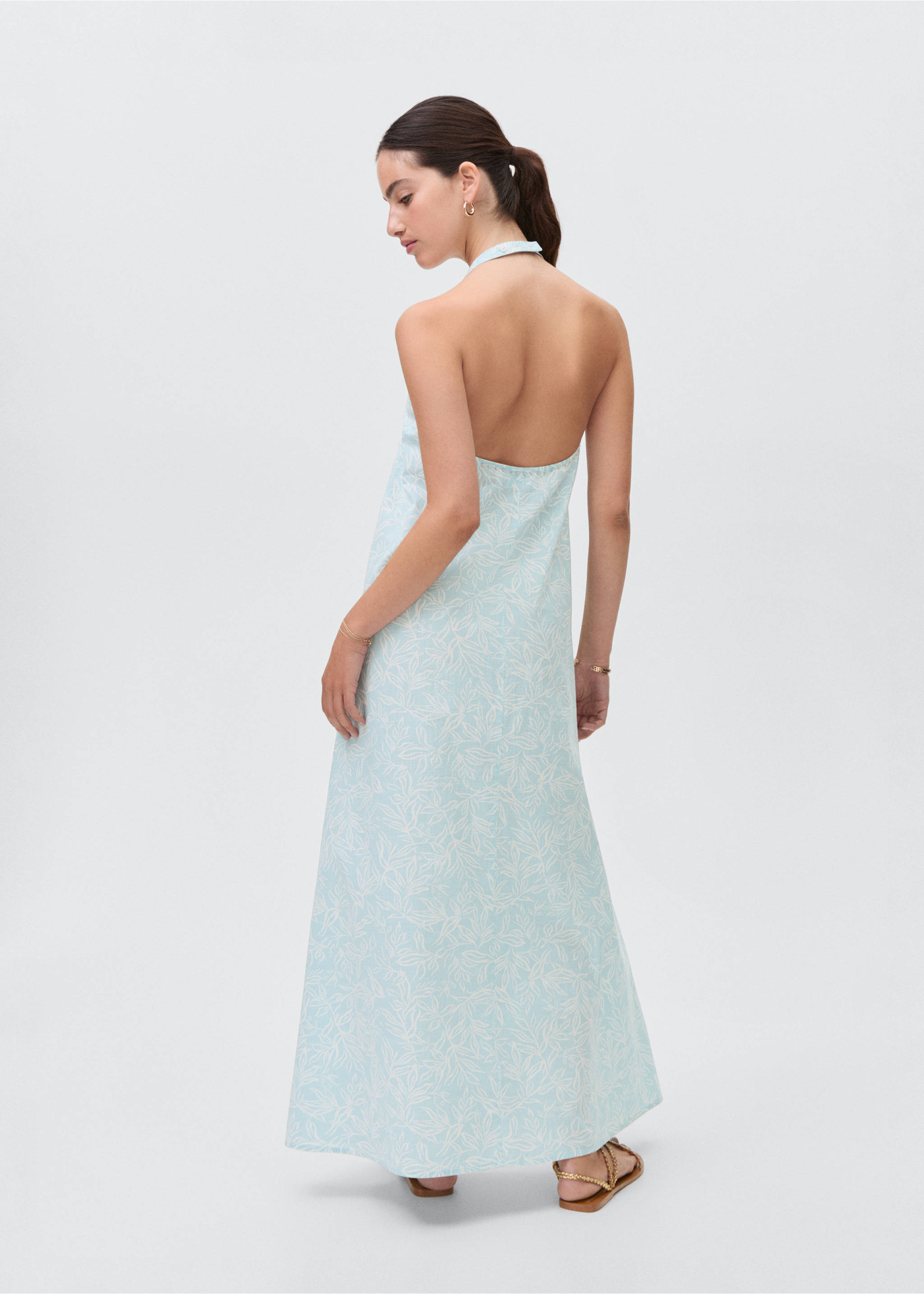 Long beaded dress - Reverse of the article, Turquoise. Ref: 17051179-00.