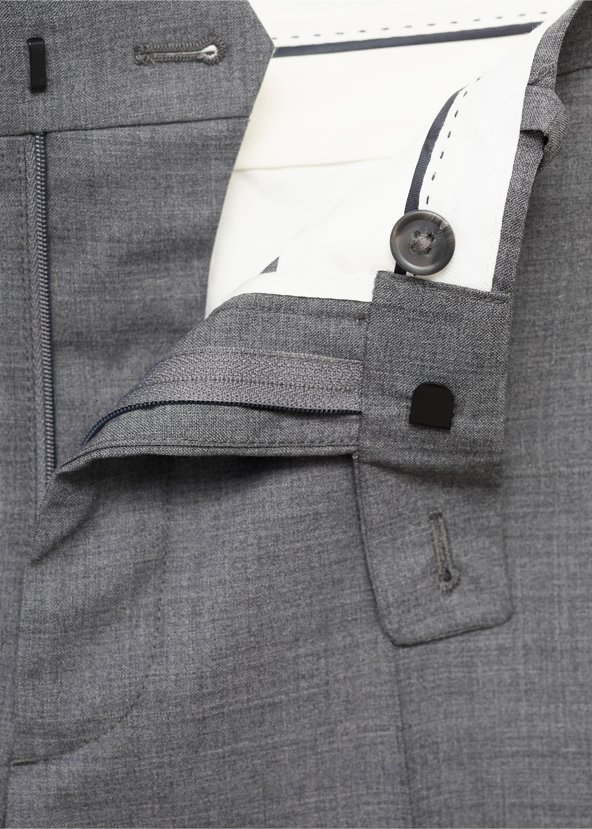 Turin 100% virgin wool suit trousers - Details of the article 8, Grey. Ref: 17051183-00.