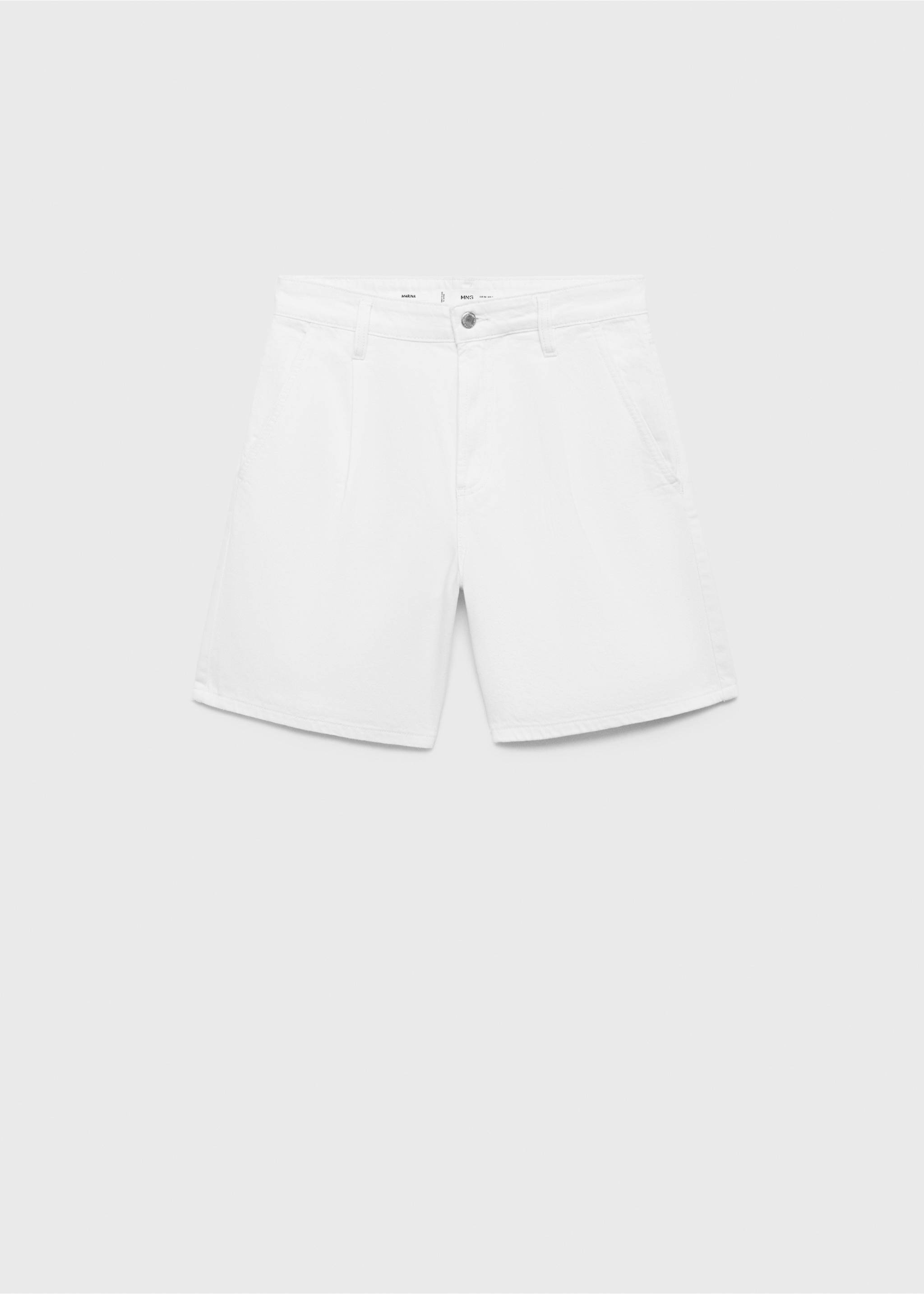 Calções com pinças de ganga com cintura média - Artigo sem modelo, Branco-pérola. Ref: 17051189-00.