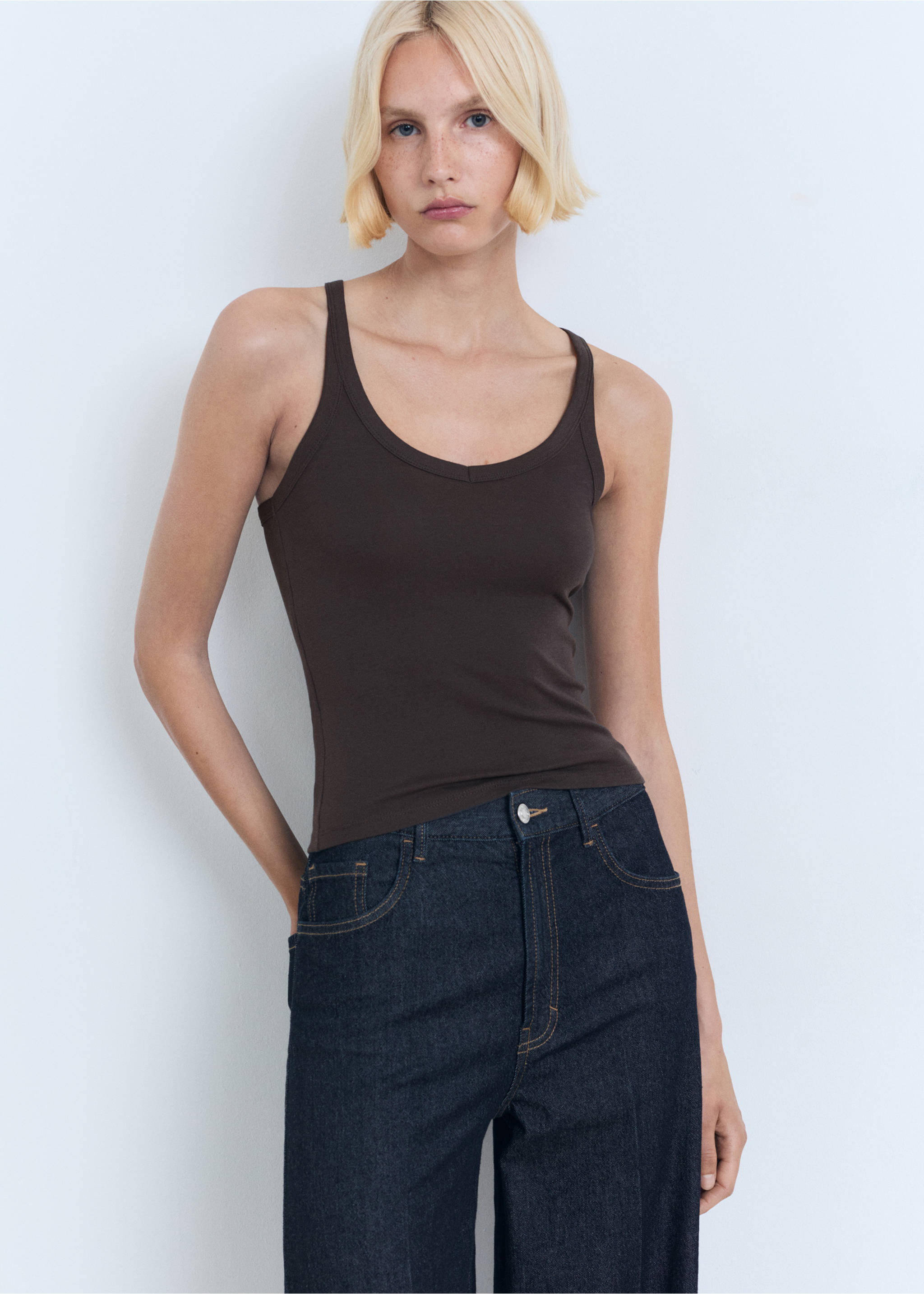 Cotton top with straps - Medium plane, Charcoal. Ref: 17051191-00.