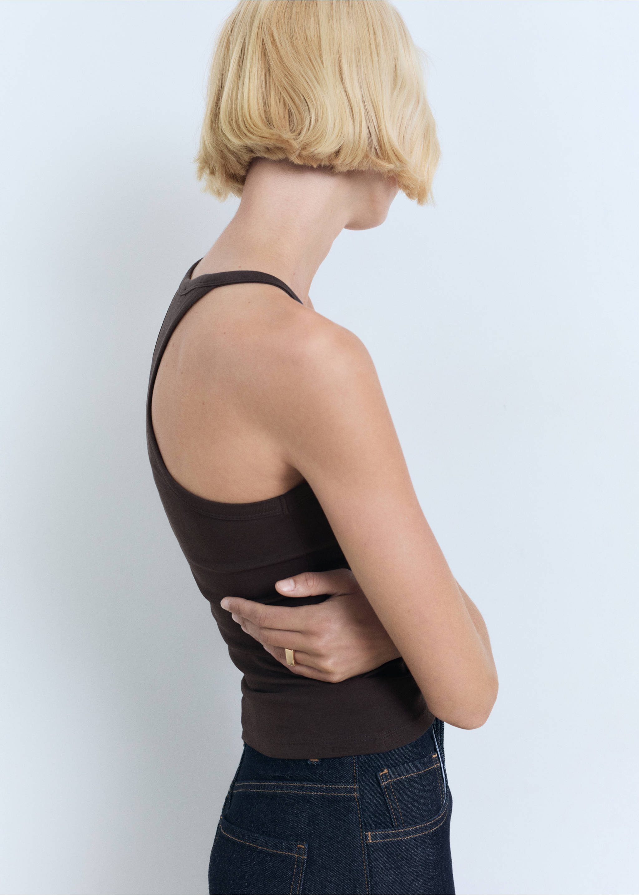 Cotton top with straps - Details of the article 3, Charcoal. Ref: 17051191-00.