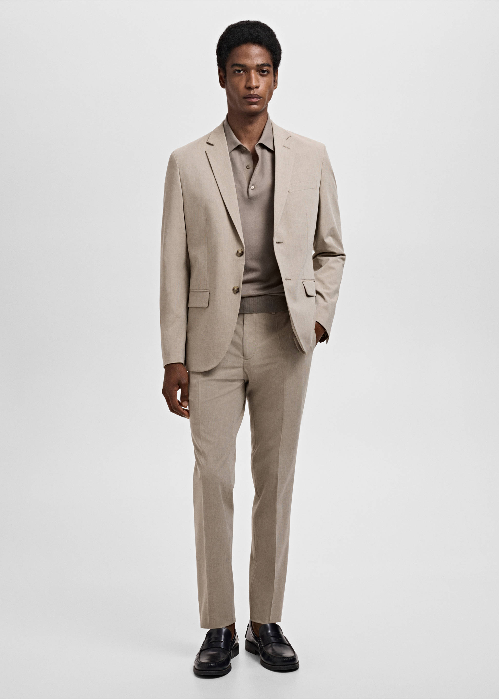Stretch fabric super slim-fit suit trousers - General plane, Sand. Ref: 17051192-00.