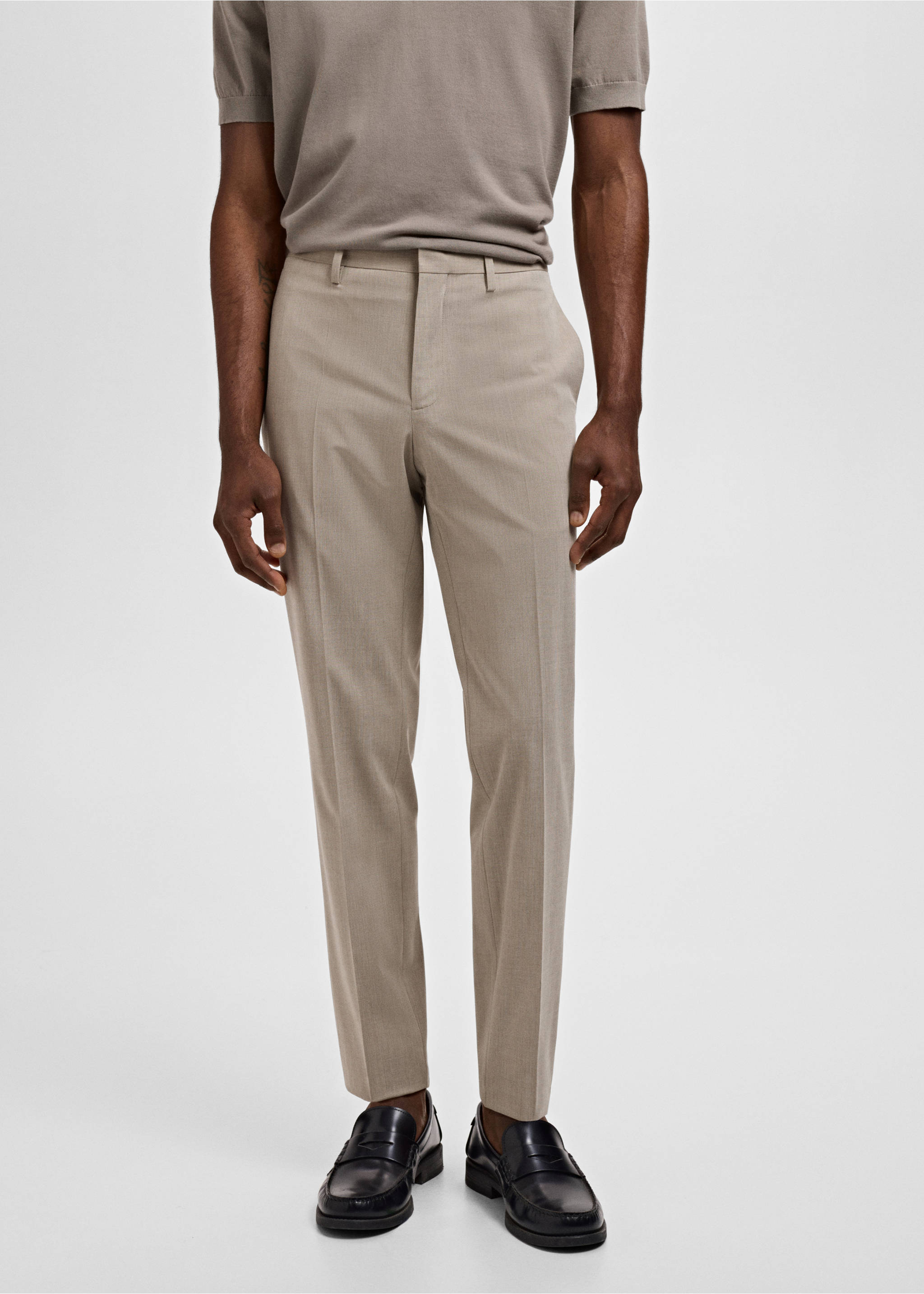 Stretch fabric super slim-fit suit trousers - Medium plane, Sand. Ref: 17051192-00.