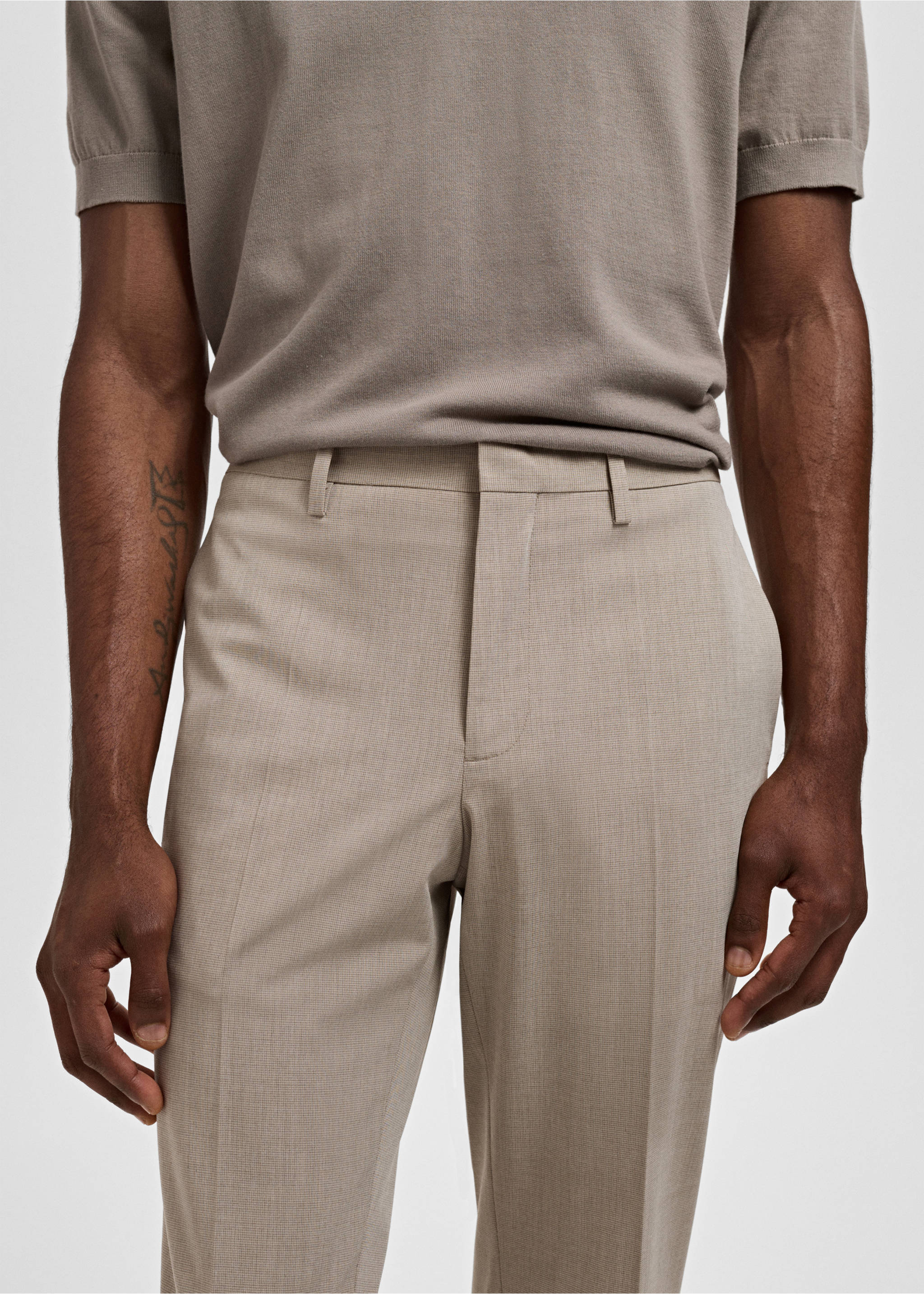 Stretch fabric super slim-fit suit trousers - Details of the article 1, Sand. Ref: 17051192-00.