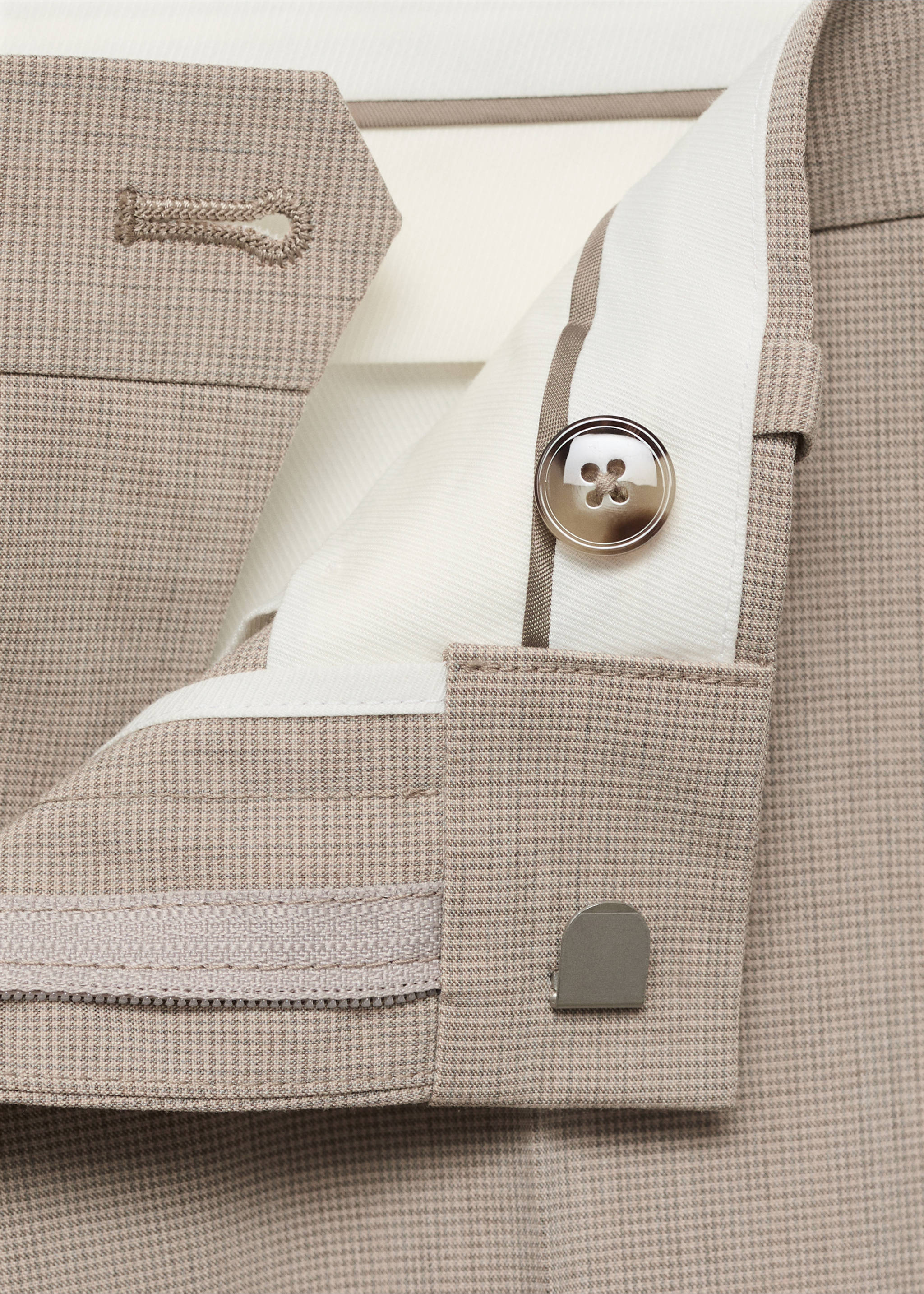 Stretch fabric super slim-fit suit trousers - Details of the article 8, Sand. Ref: 17051192-00.