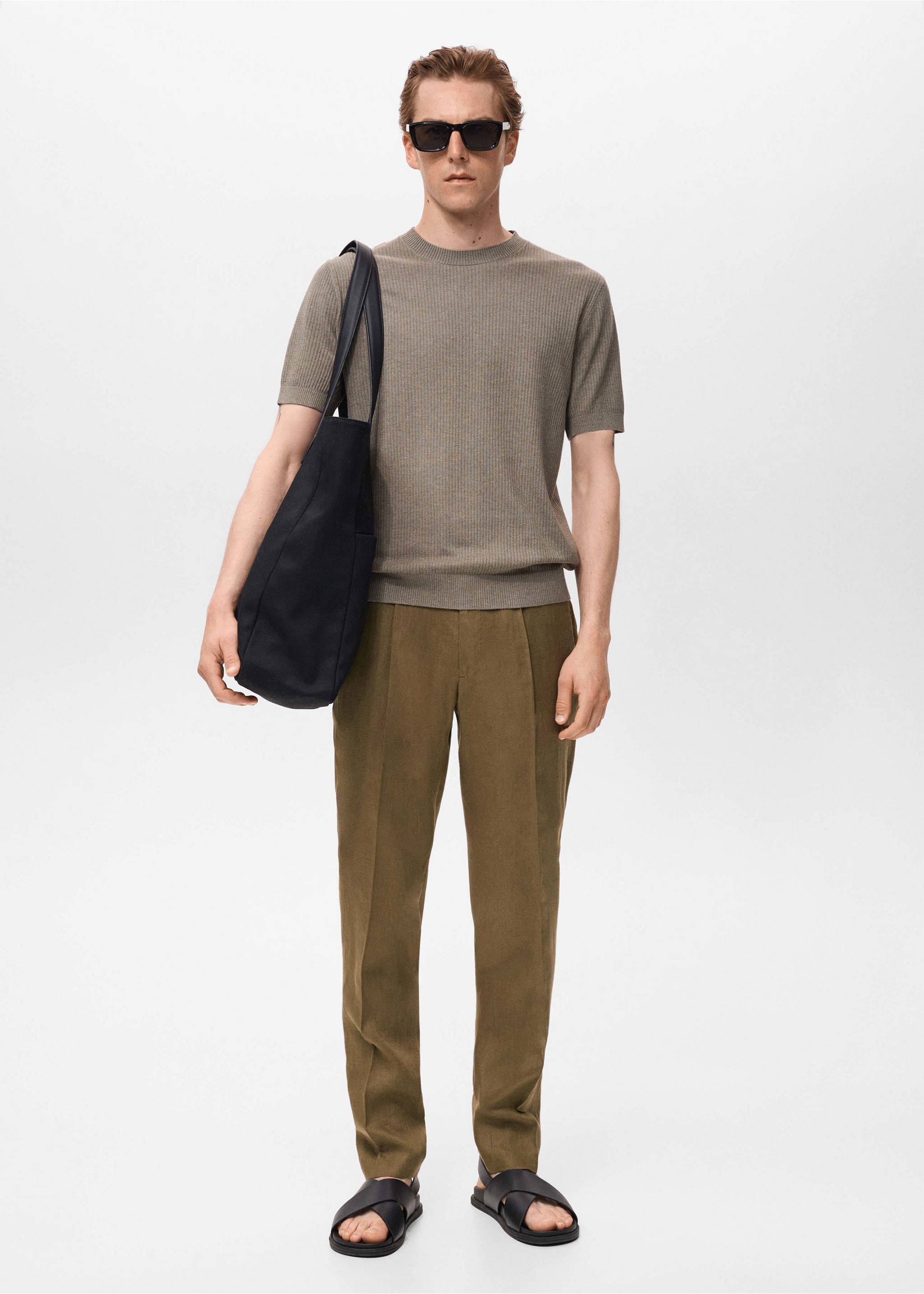 Salerno 100% linen slim fit suit trousers - General plane, Khaki. Ref: 17051193-00.