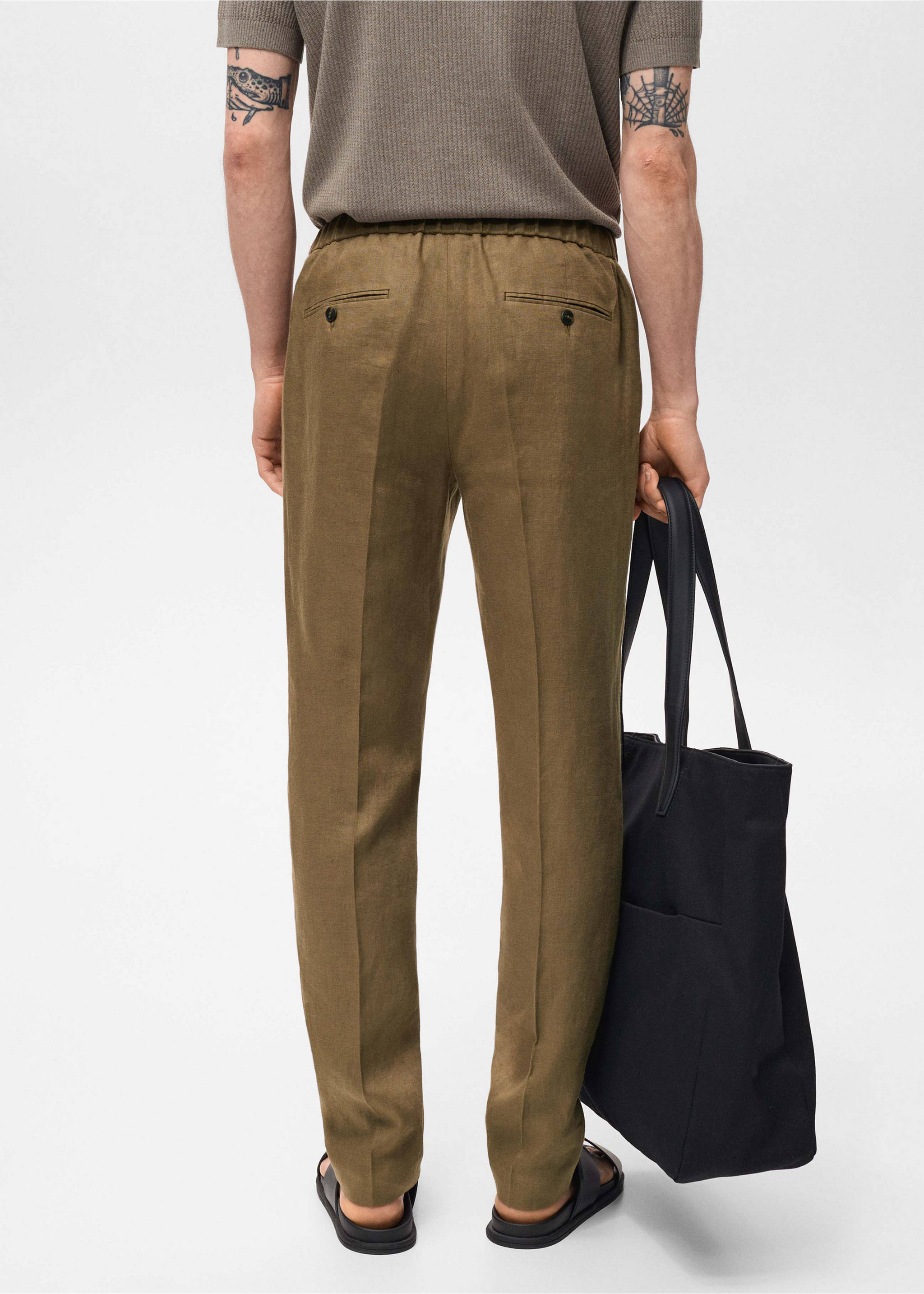 Salerno 100% linen slim fit suit trousers - Reverse of the article, Khaki. Ref: 17051193-00.