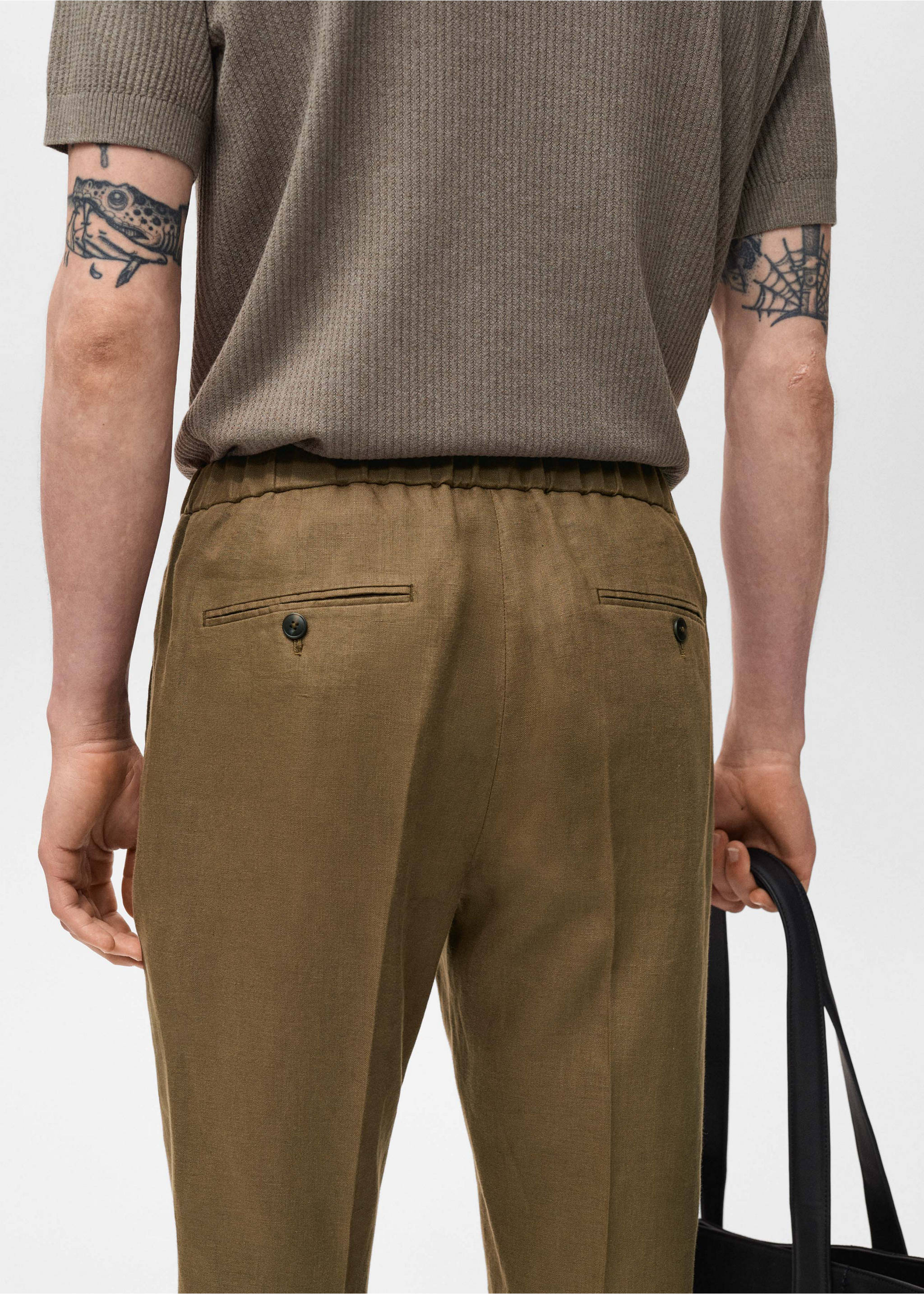 Salerno 100% linen slim fit suit trousers - Details of the article 6, Khaki. Ref: 17051193-00.