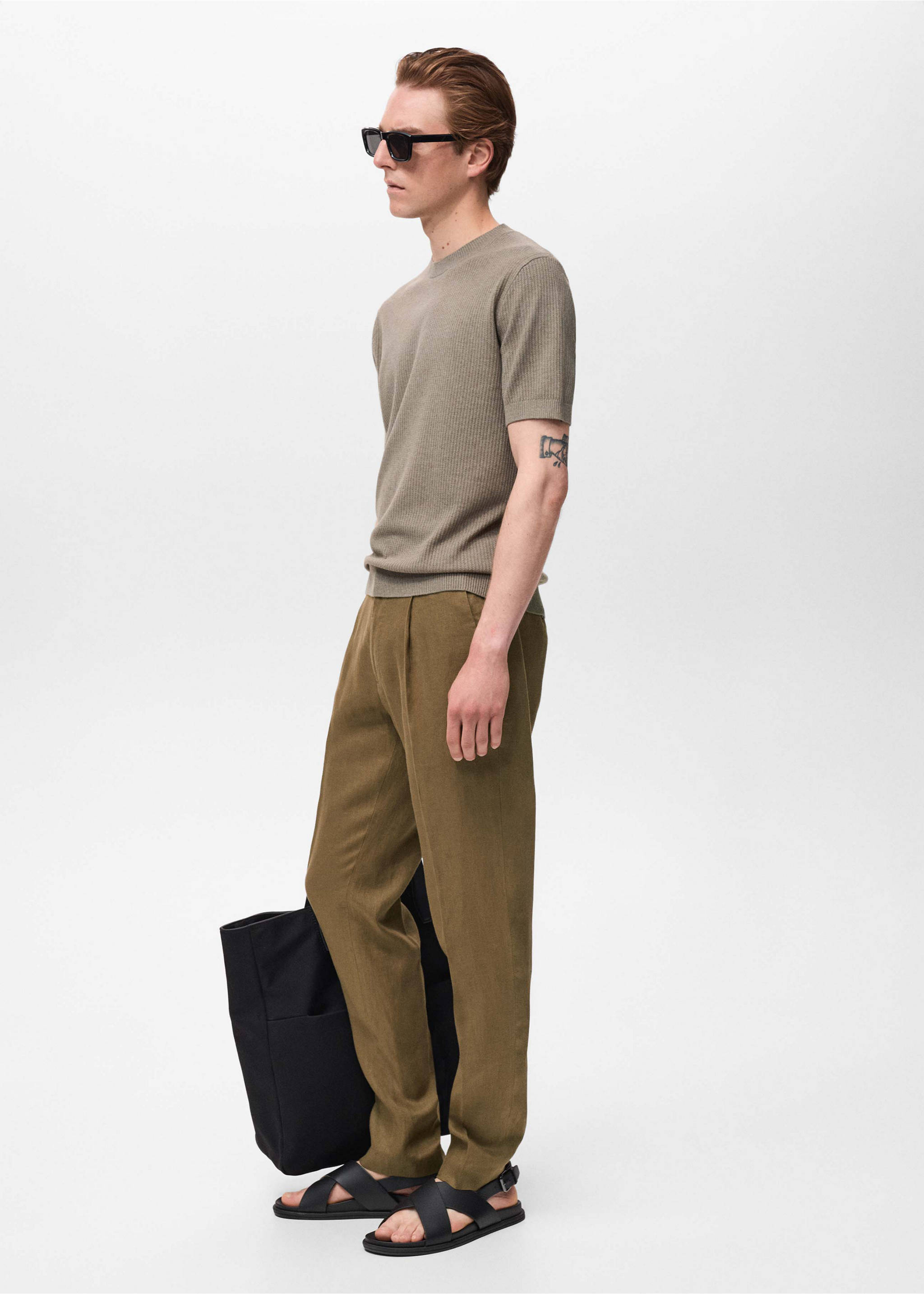 Salerno 100% linen slim fit suit trousers - Details of the article 2, Khaki. Ref: 17051193-00.