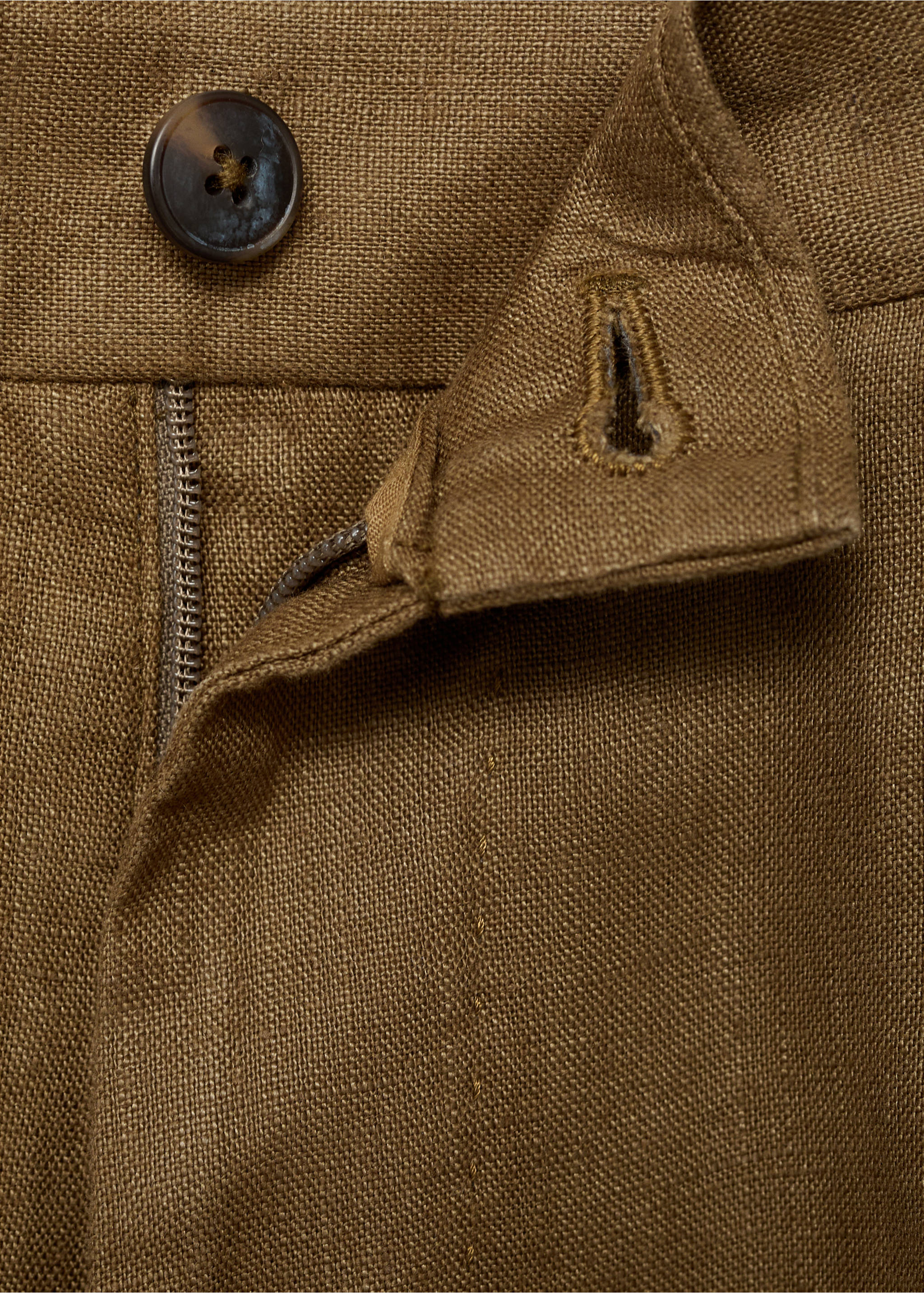 Salerno 100% linen slim fit suit trousers - Details of the article 8, Khaki. Ref: 17051193-00.