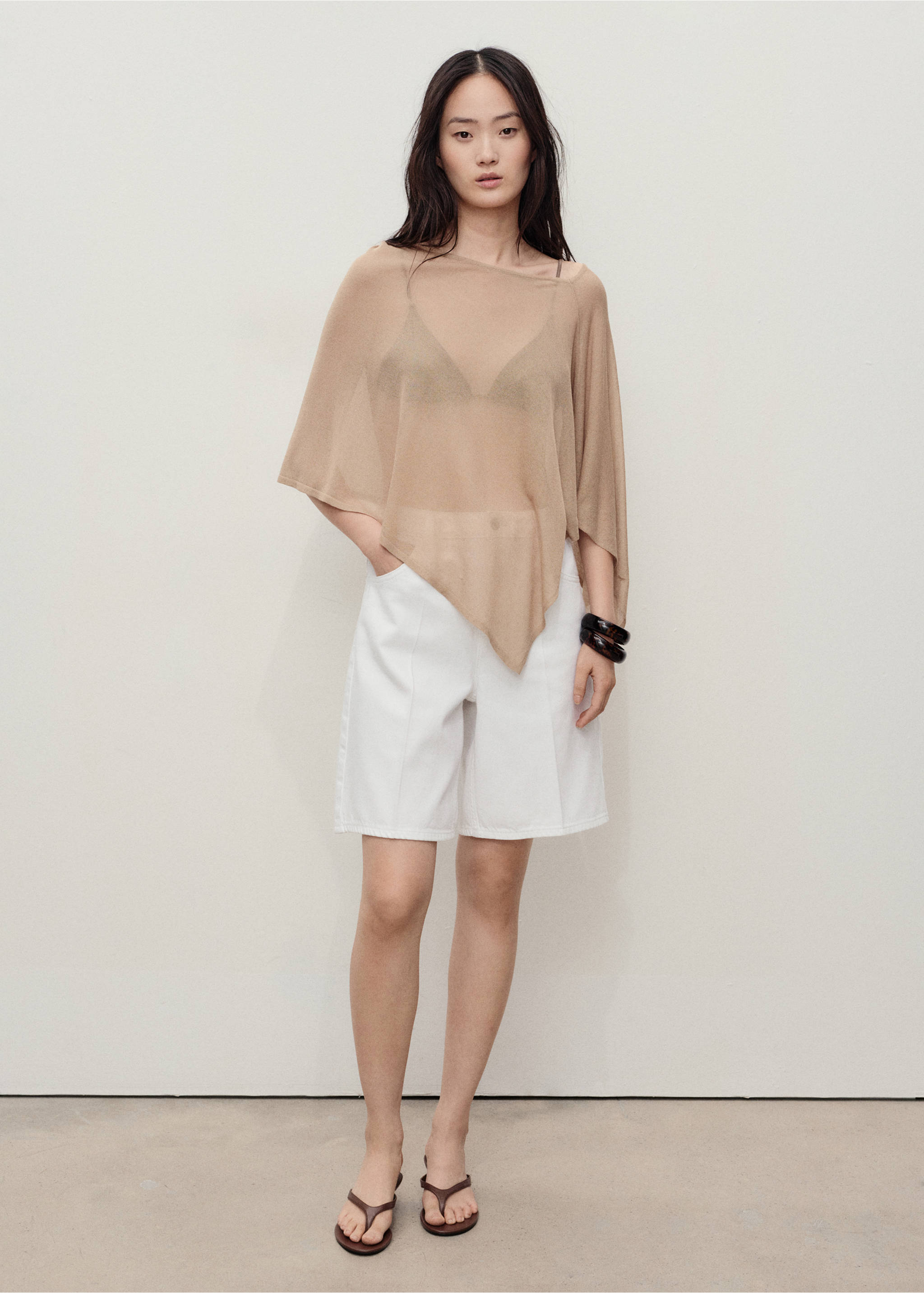 High-waist straight-fit denim shorts - General plane, White. Ref: 17051197-00.