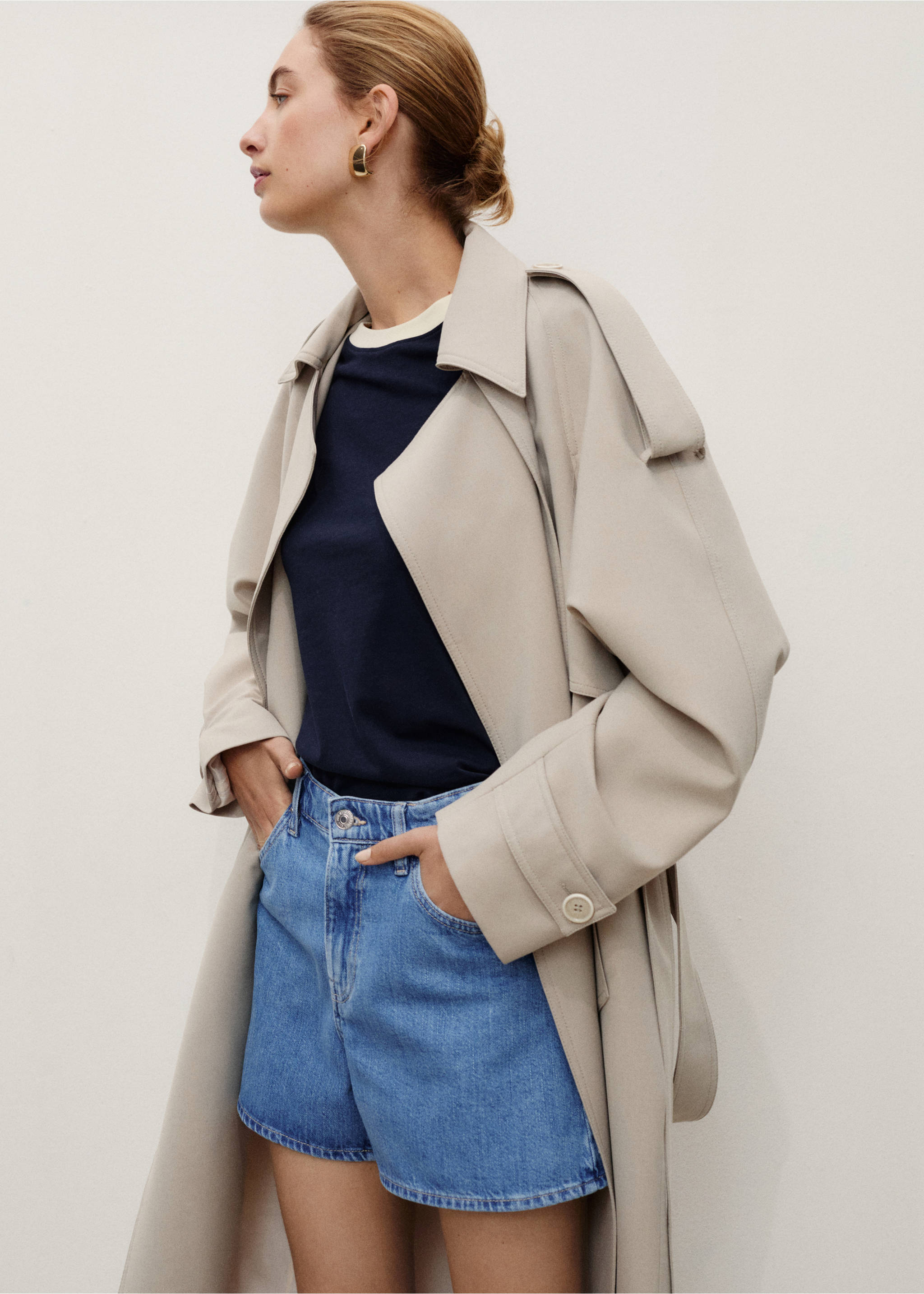 Straight kratke traper hlače visokog struka - Detalji artikla 1, Srednje plava. Ref: 17051200-00.