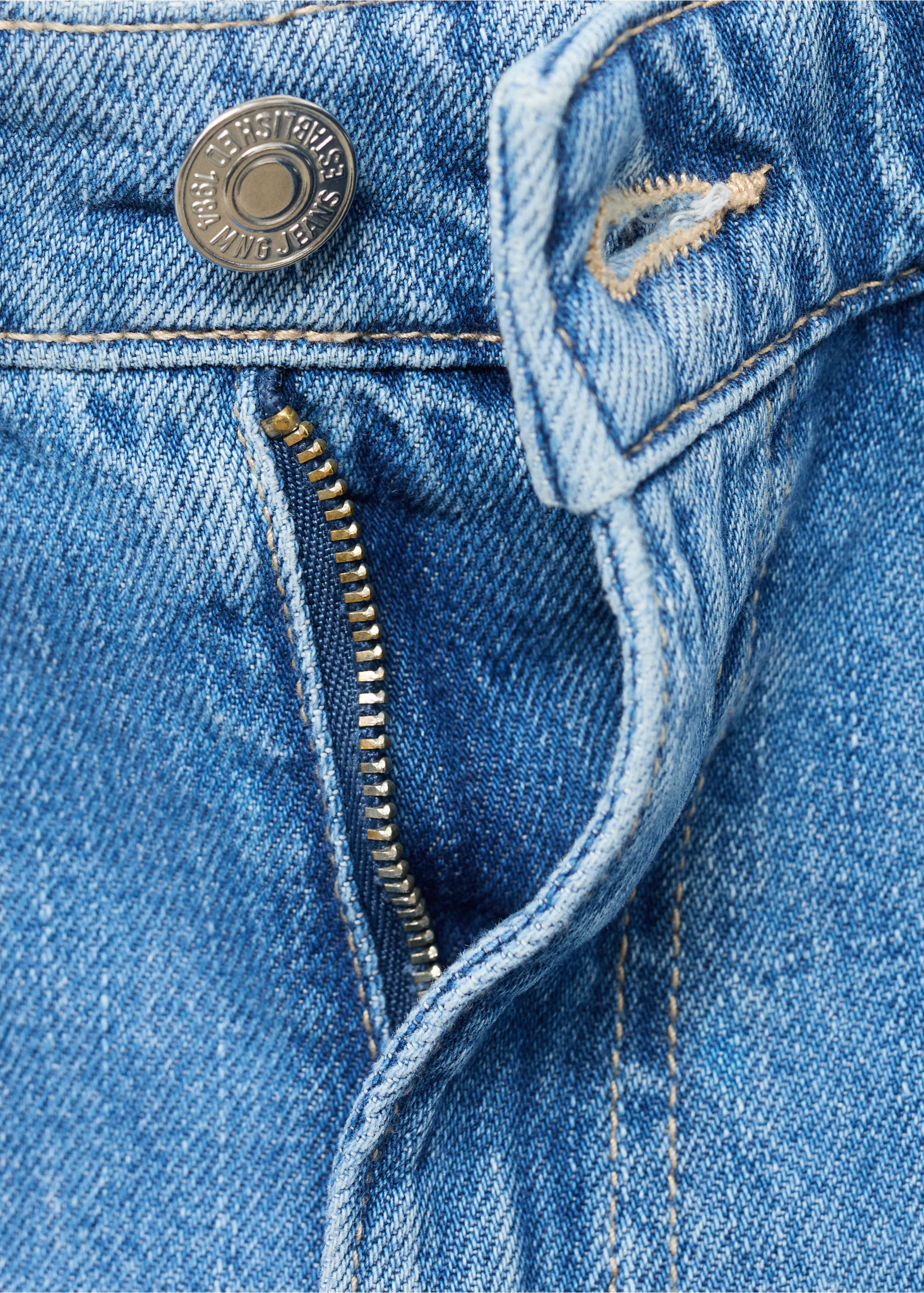 Straight kratke traper hlače visokog struka - Detalji artikla 8, Srednje plava. Ref: 17051200-00.