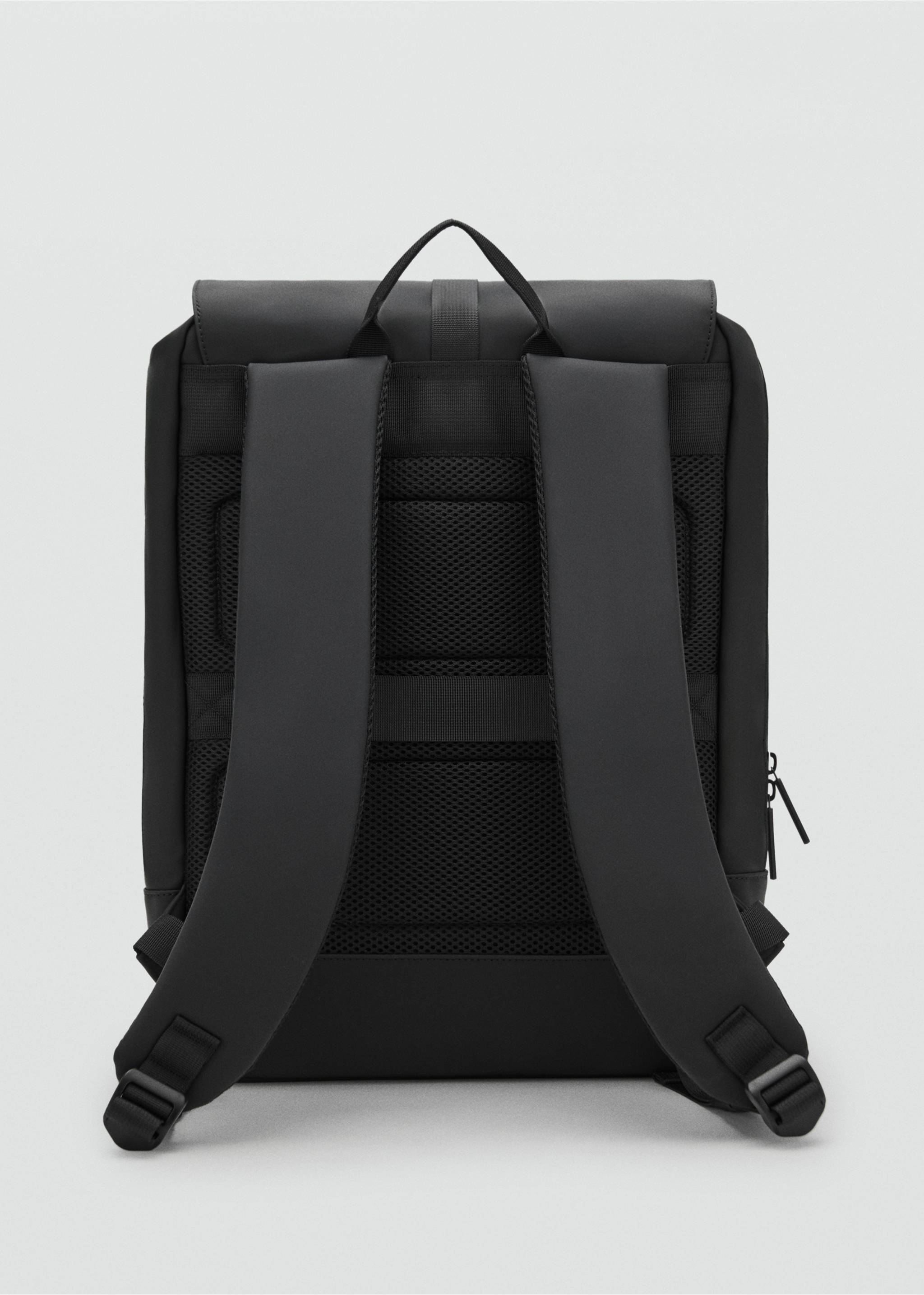 Rubberized backpack with flap closure - Details of the article 1, Black. Ref: 17051201-00.