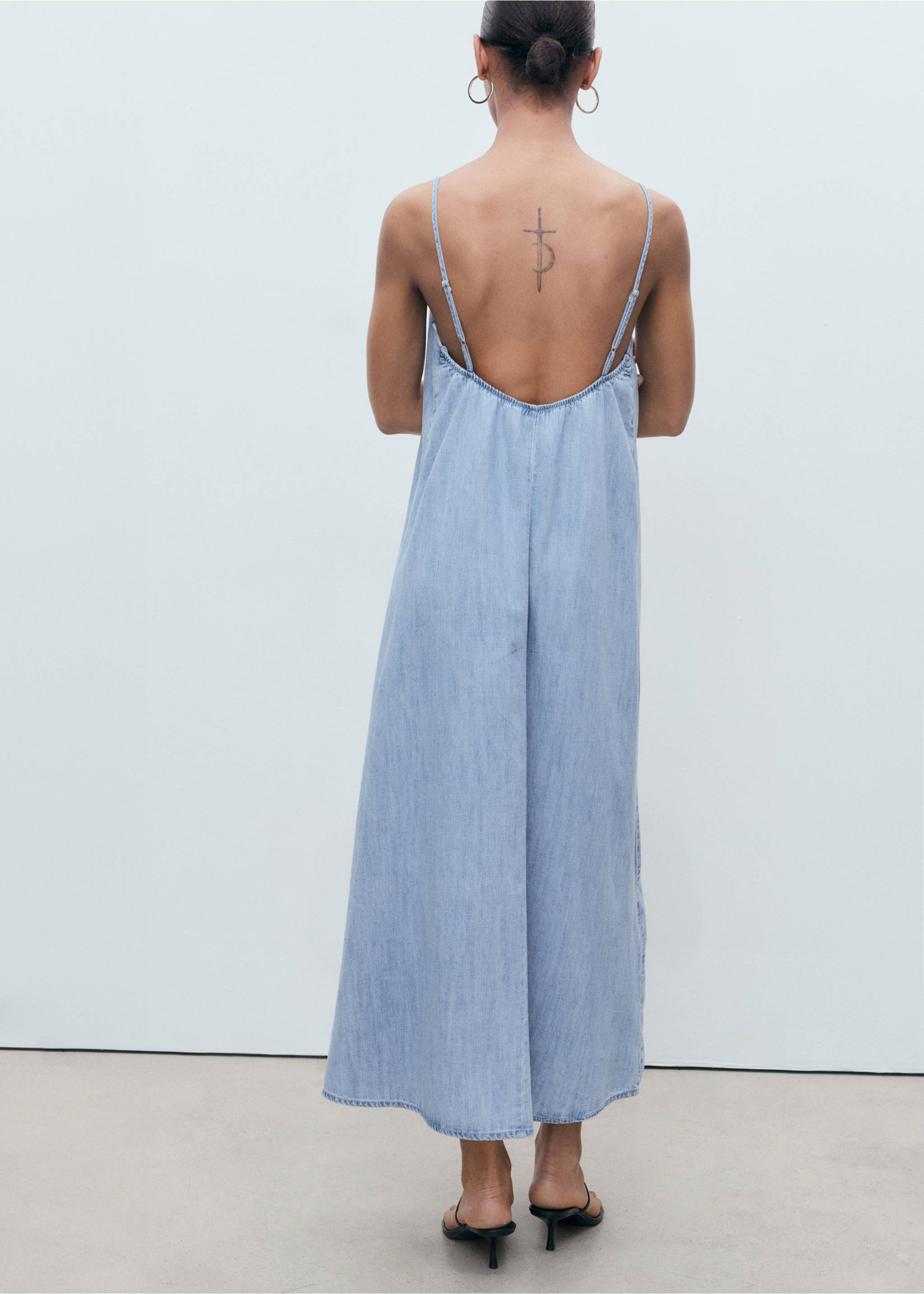 Strappy denim dress - Reverse of the article, Medium Blue. Ref: 17051208-00.