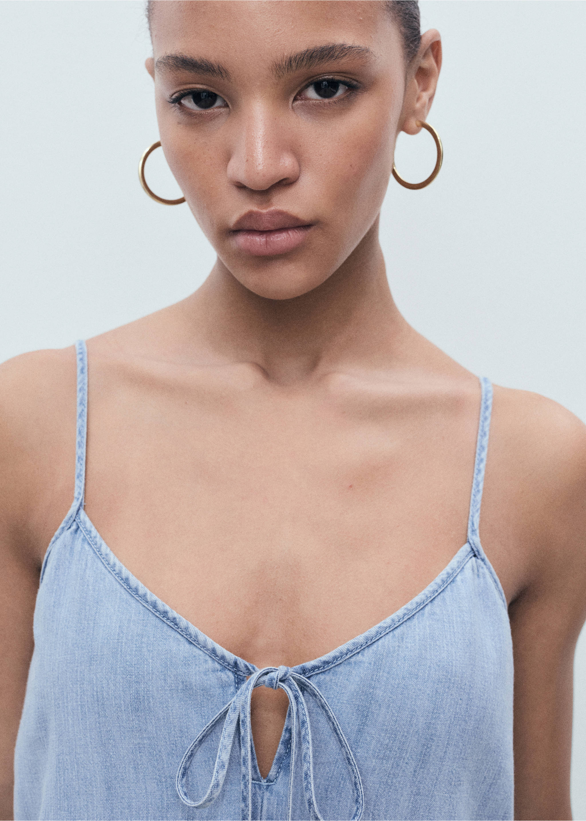 Strappy denim dress - Details of the article 1, Medium Blue. Ref: 17051208-00.