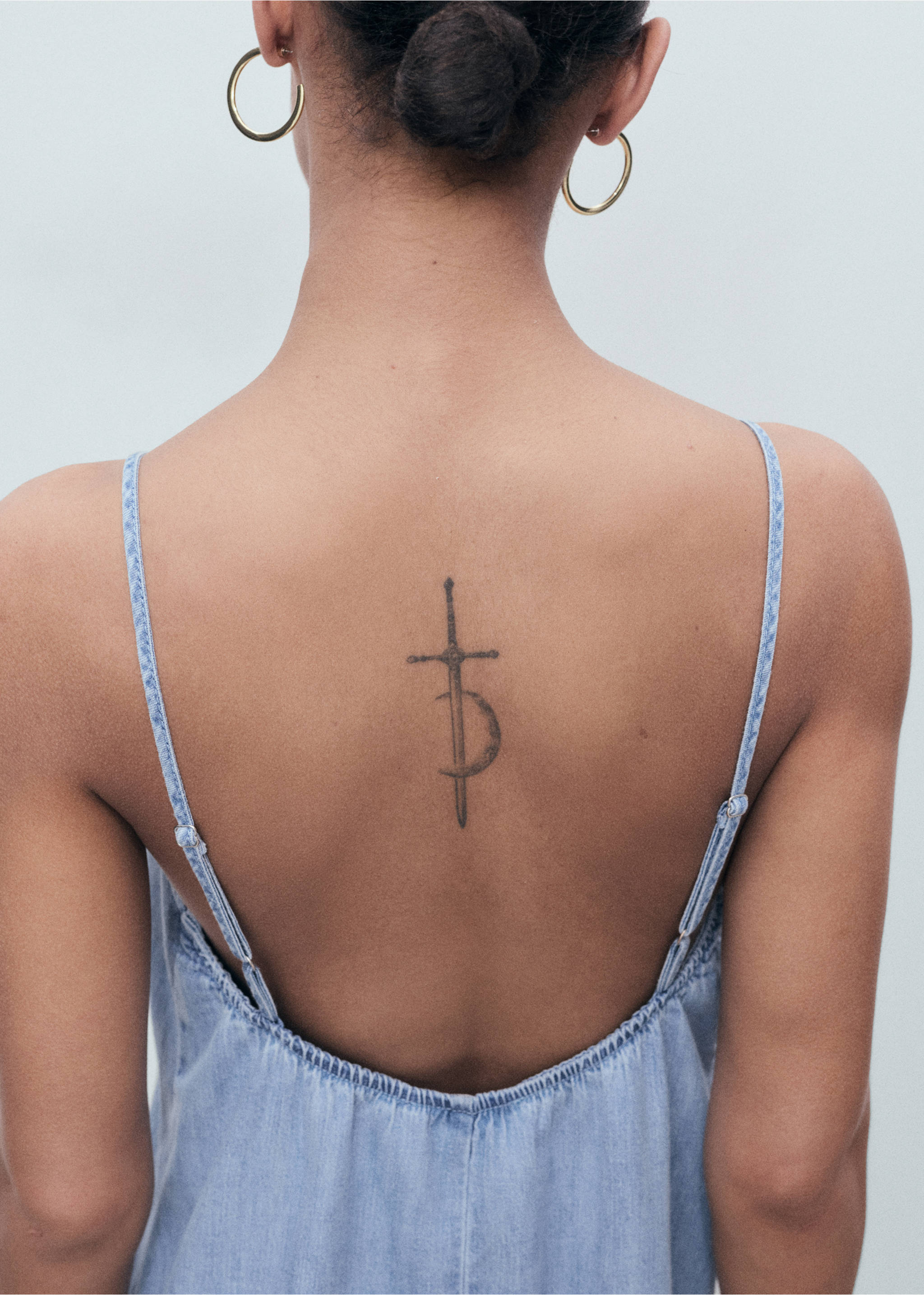 Strappy denim dress - Details of the article 2, Medium Blue. Ref: 17051208-00.