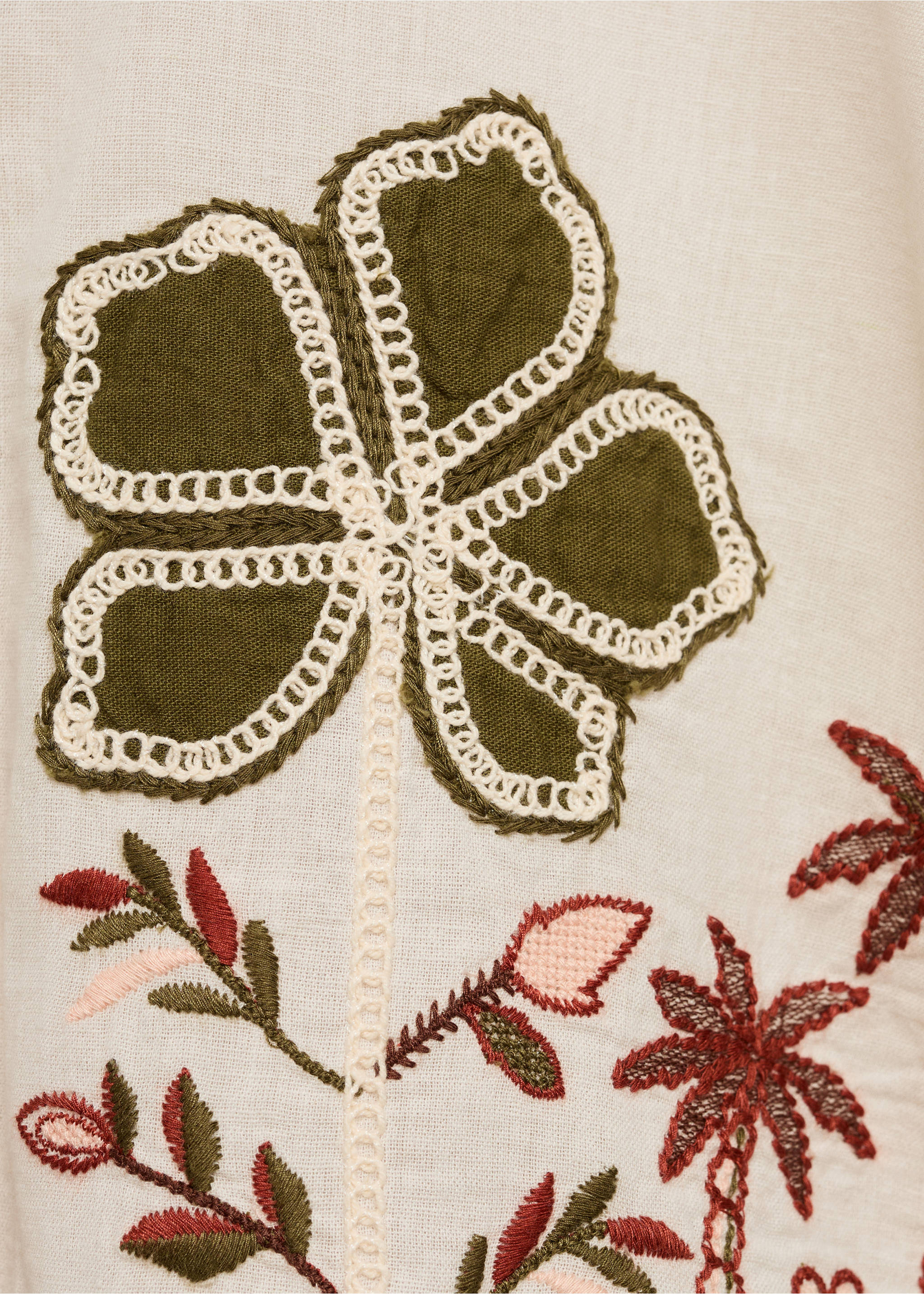Camisa lino bordada flores - Detalle del artículo 0, Crudo. Ref: 17051209-00.