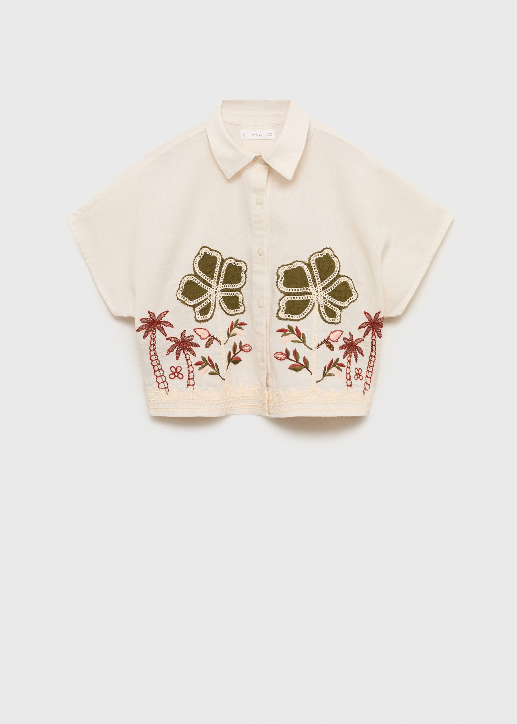 Chemise en lin broderie à fleurs - Article sans modèle, Écru. Ref: 17051209-00.